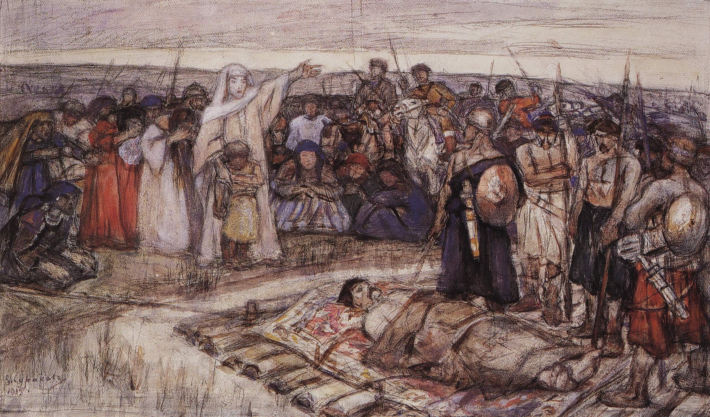 Суриков. Княгиня Ольга встречает тело князя Игоря. 1915