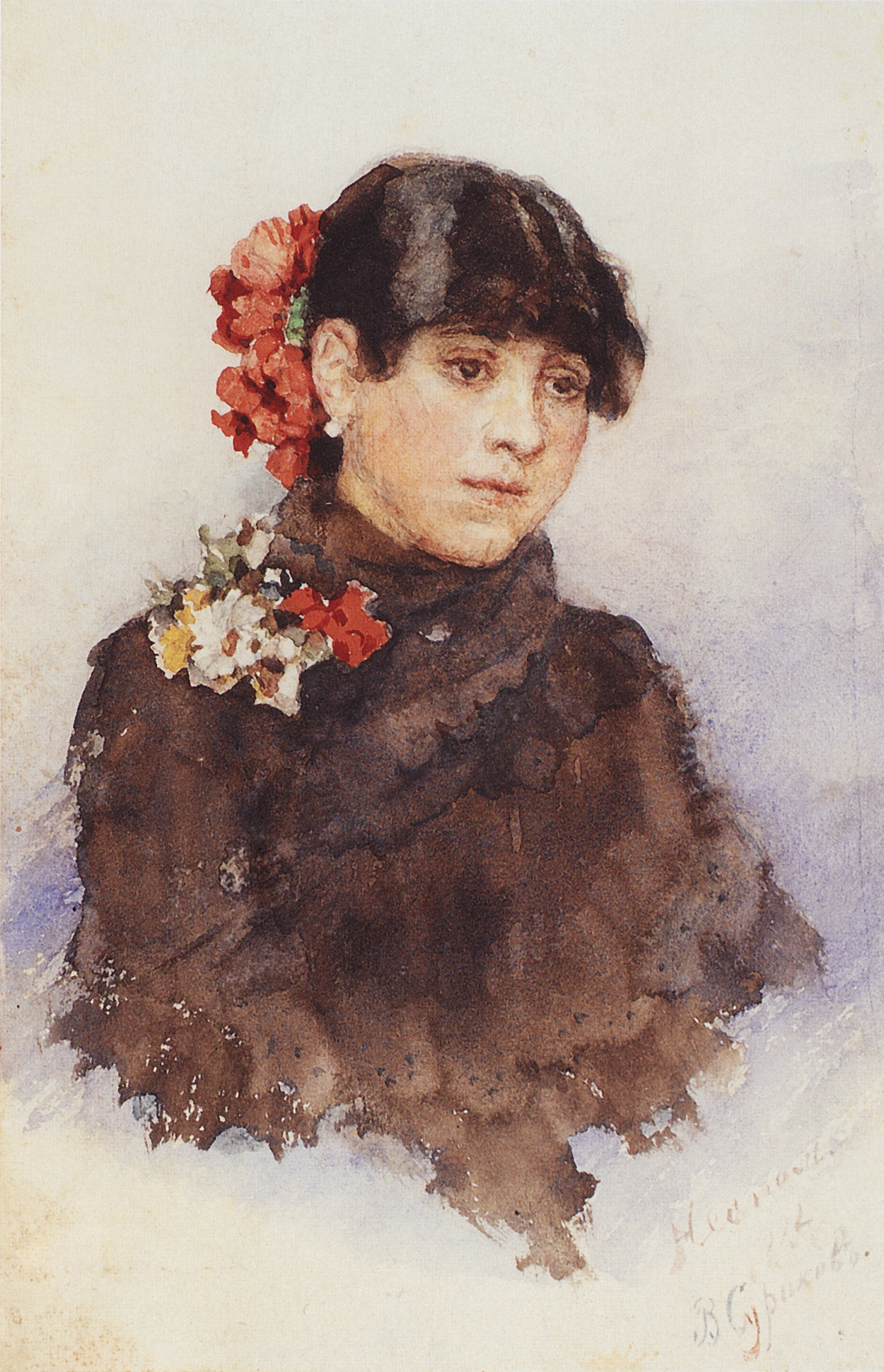 Суриков. Неаполитанская девушка с цветами в волосах. 1883-1884