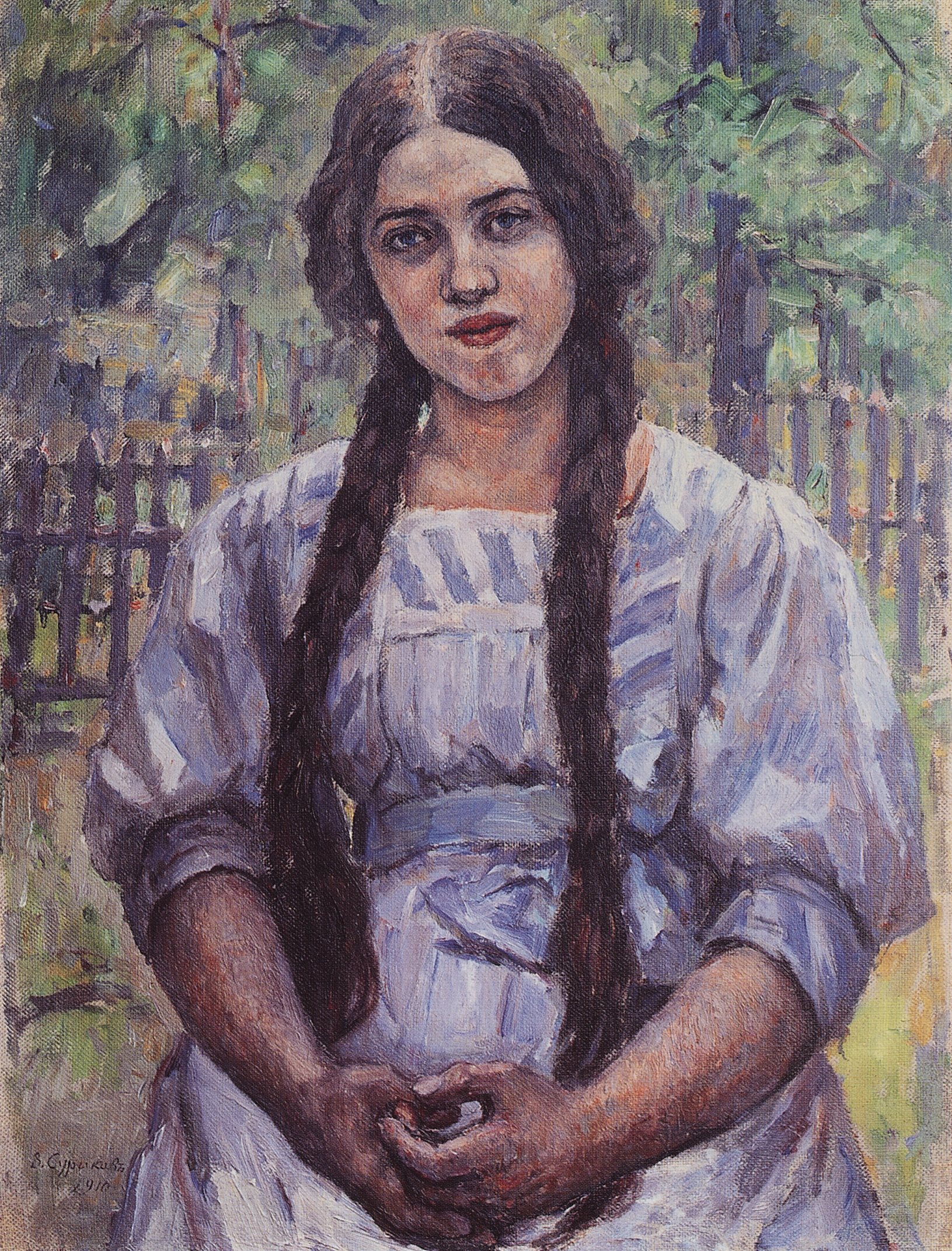Суриков. Девушка с косами. Портрет А.А.Добринской. 1910