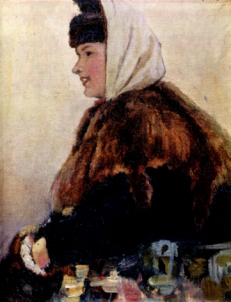 Суриков. Портрет молодой женщины в шубе с муфтой. 1890