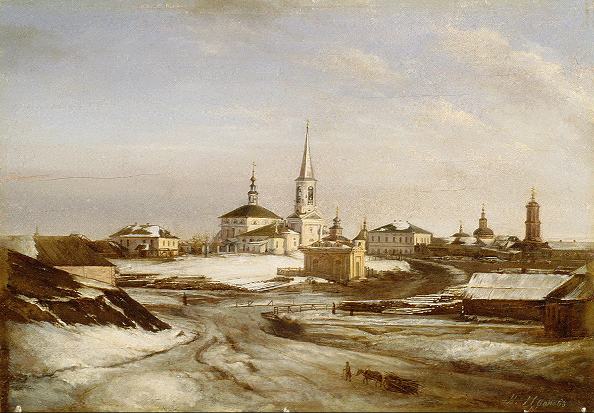 Иванов Н.. Вид на Старобазарную площадь в Рязани. 1840-е