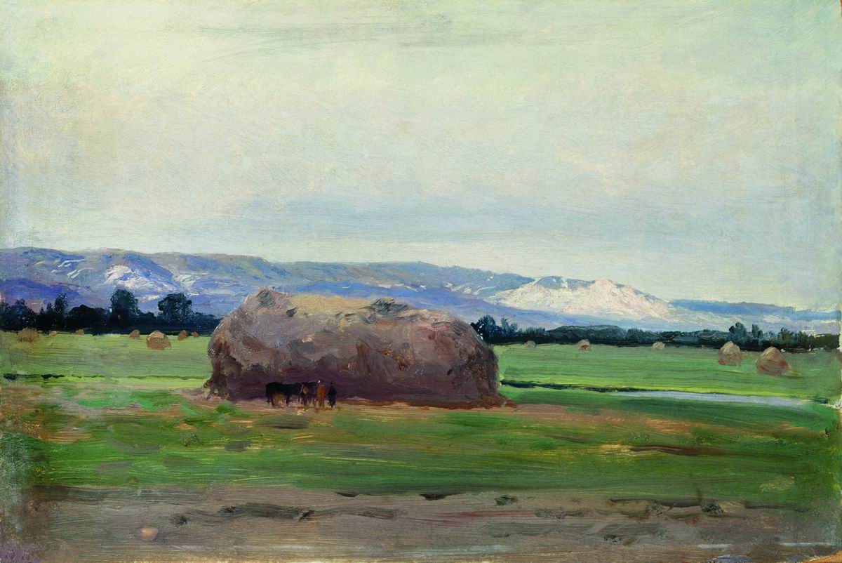 Крыжицкий. Пейзаж со скирдой сена. 1900