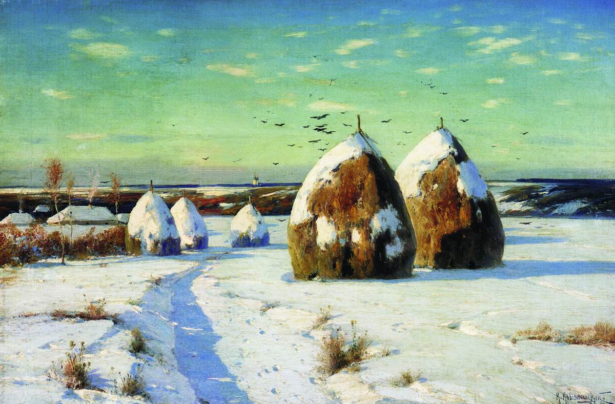 Крыжицкий. Зимний пейзаж со стогами. 1910