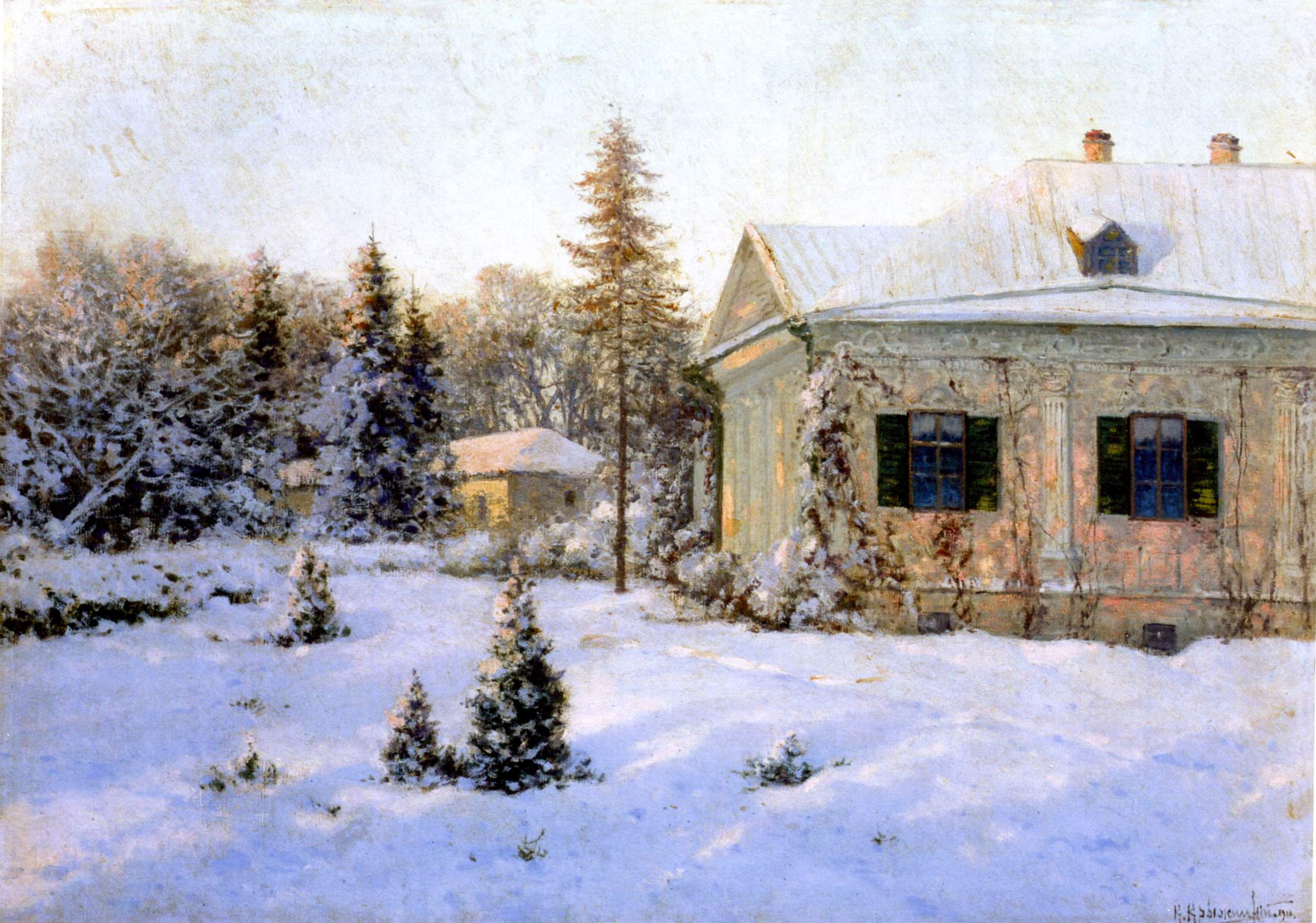 Крыжицкий. Зимний пейзаж. Усадьба  . 1910
