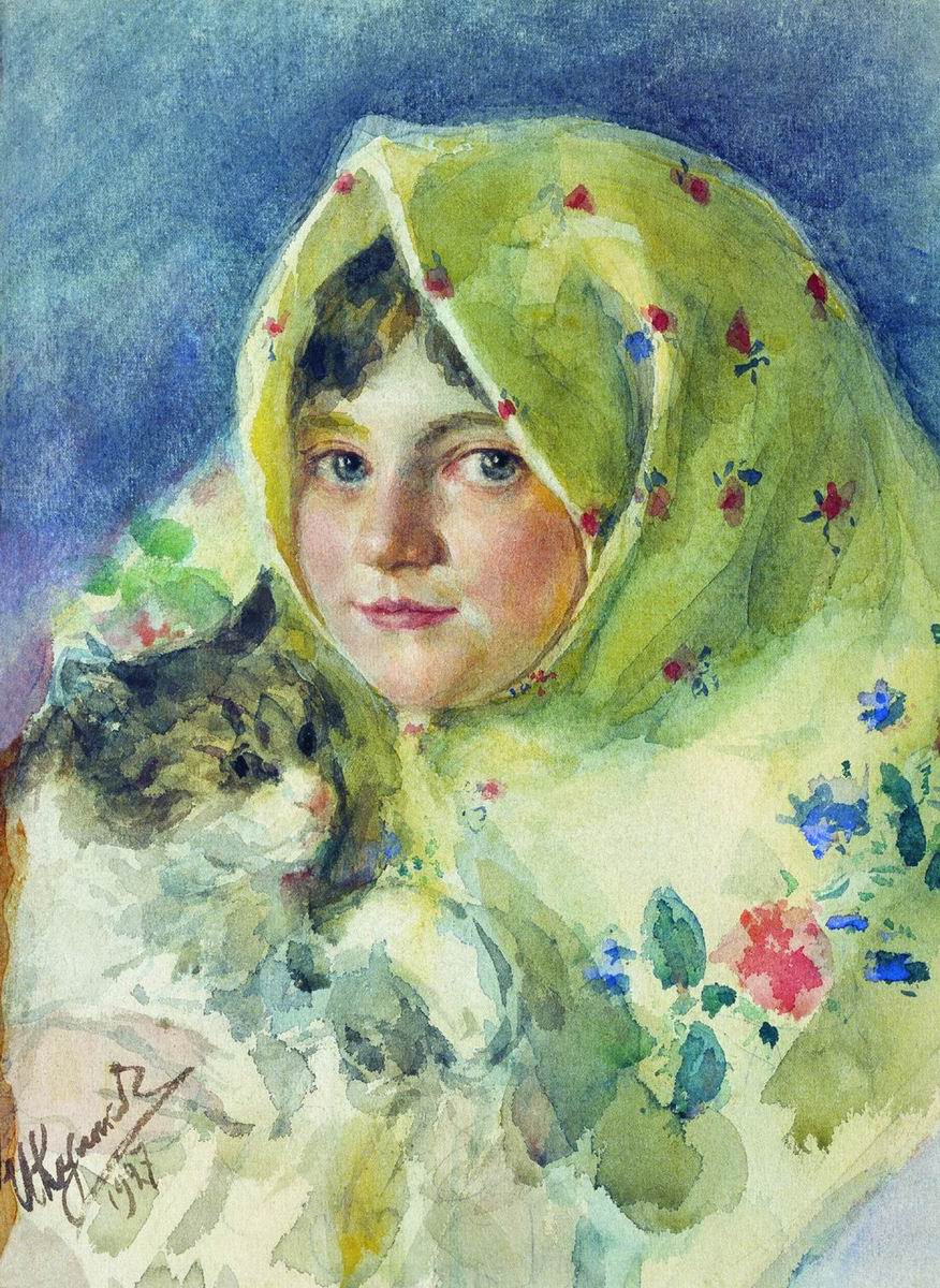 Куликов. Таня с кошкой. 1927