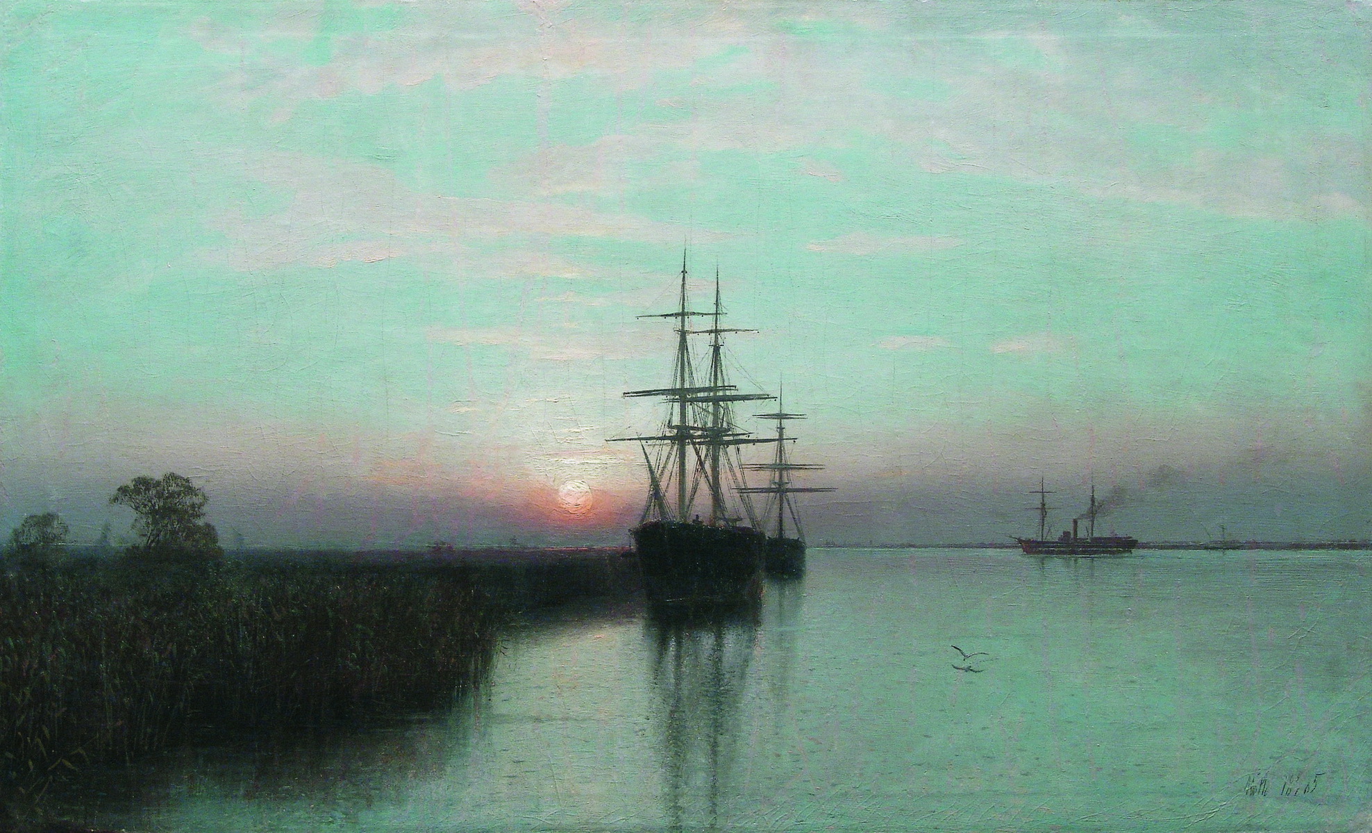 Лагорио. Корабли в заливе. Закат. 1885