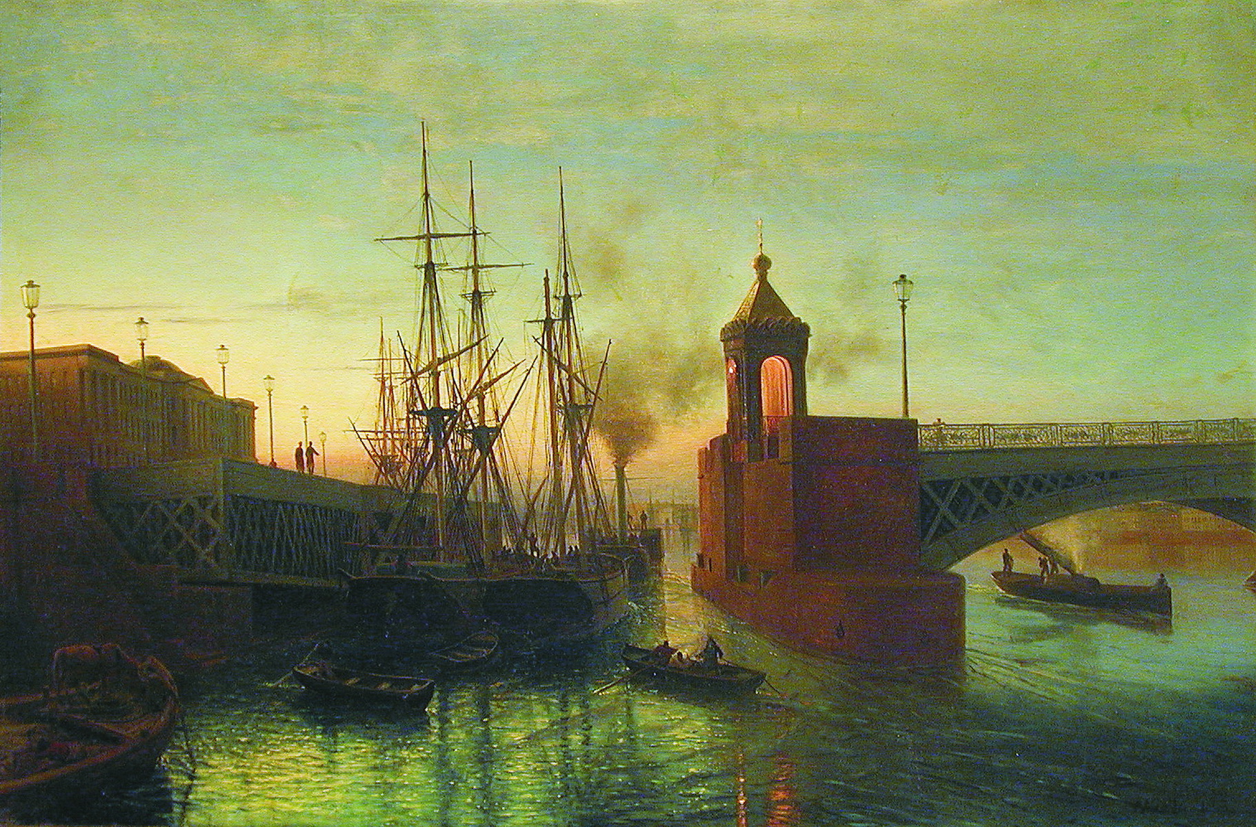 Лагорио. Вид разводного моста на Неве. Летняя ночь. 1866