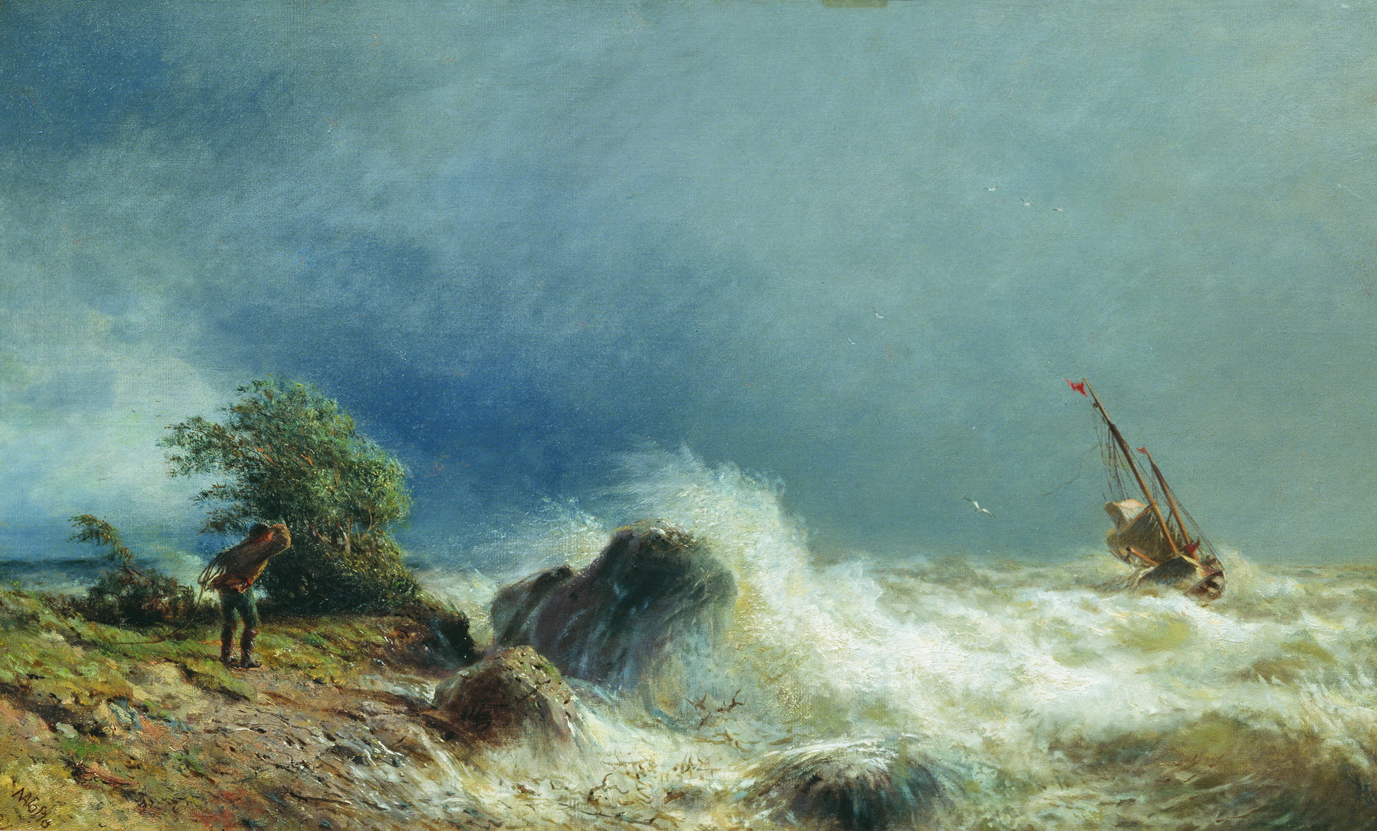 Лагорио. Одинокий корабль в бурю. 1875