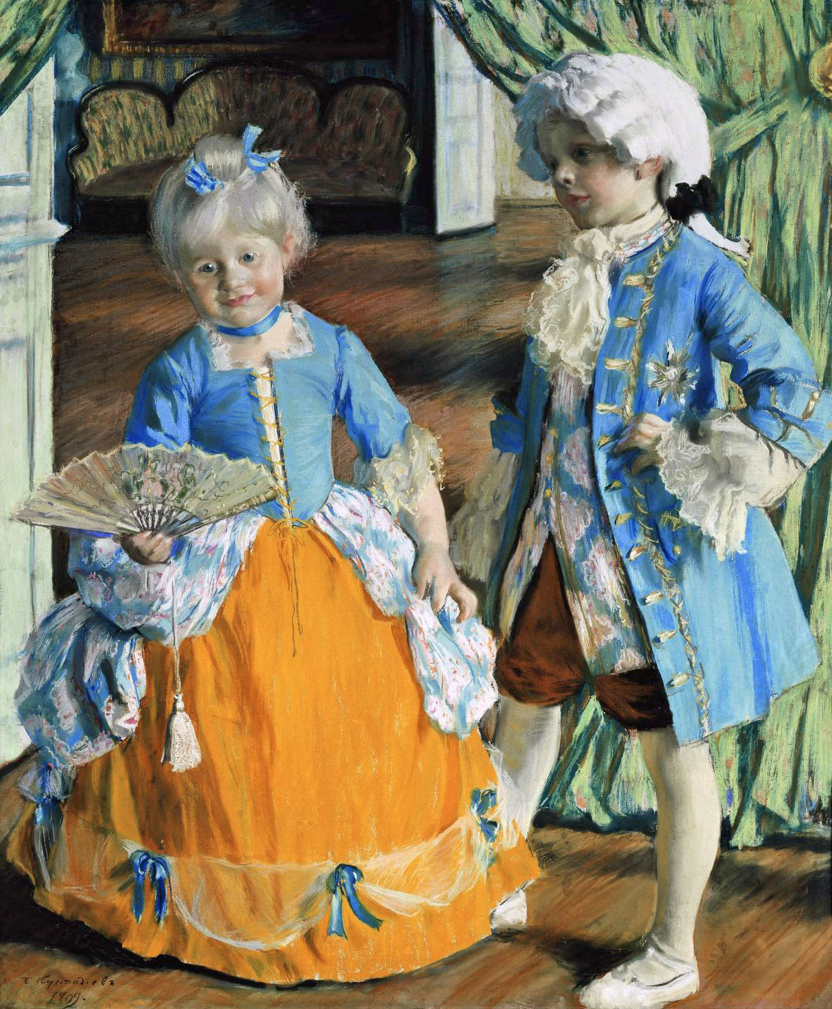 Кустодиев Б.. Дети в маскарадных костюмах. 1909
