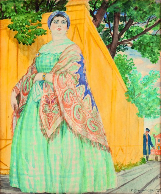 Кустодиев Б.. Купчиха на прогулке. 1920