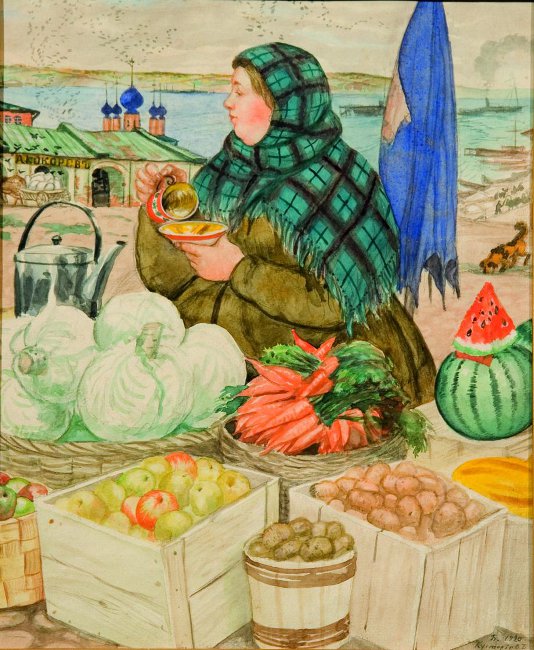 Кустодиев Б.. Торговка овощами. 1920