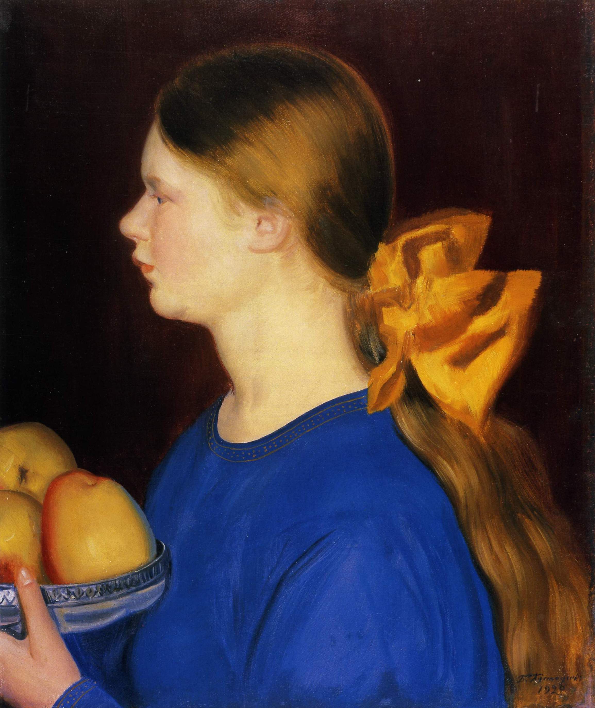 Кустодиев Б.. Девочка с яблоками . 1920