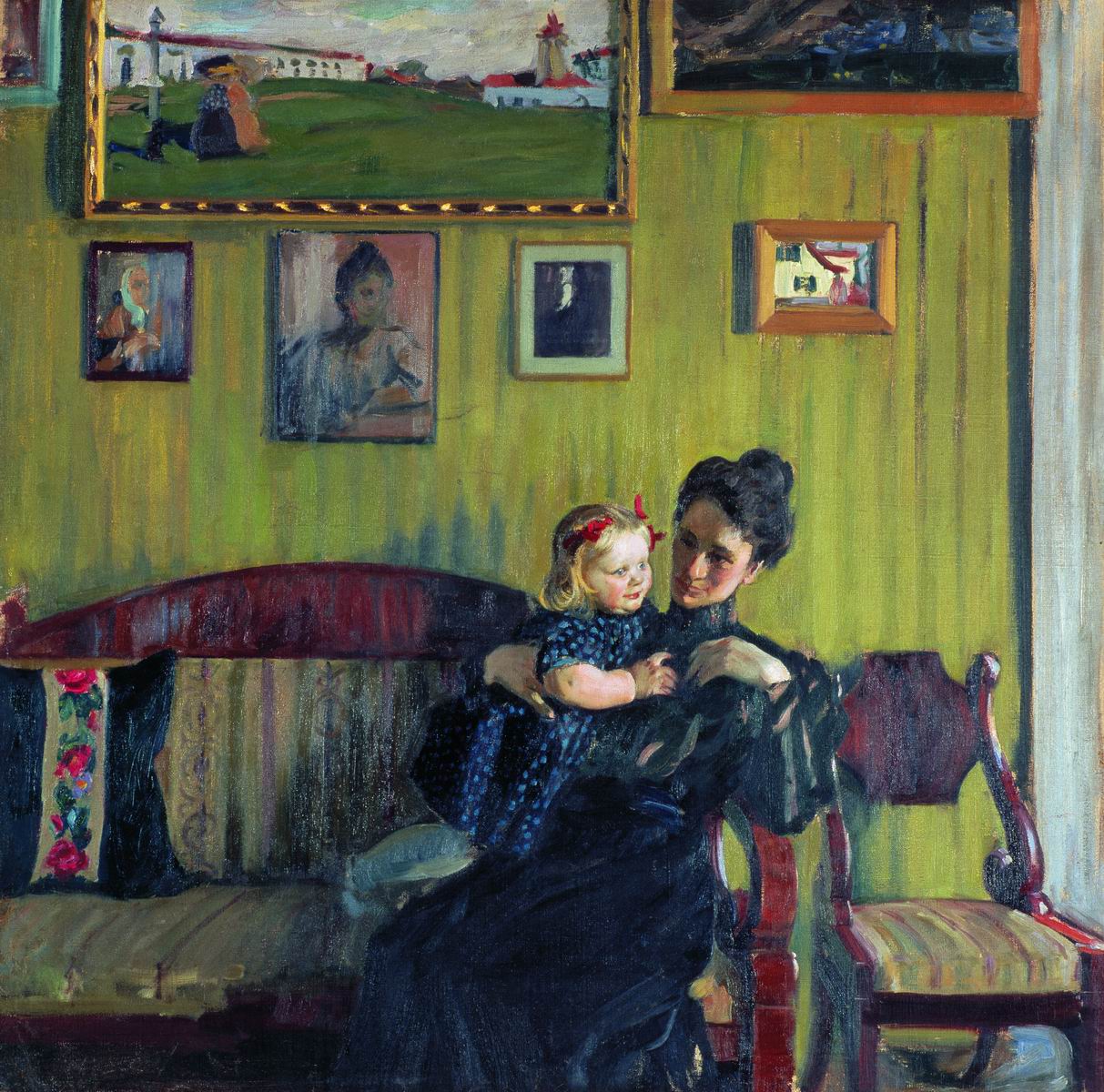 Кустодиев Б.. Портрет Ю.Е.Кустодиевой с дочерью Ириной. 1908