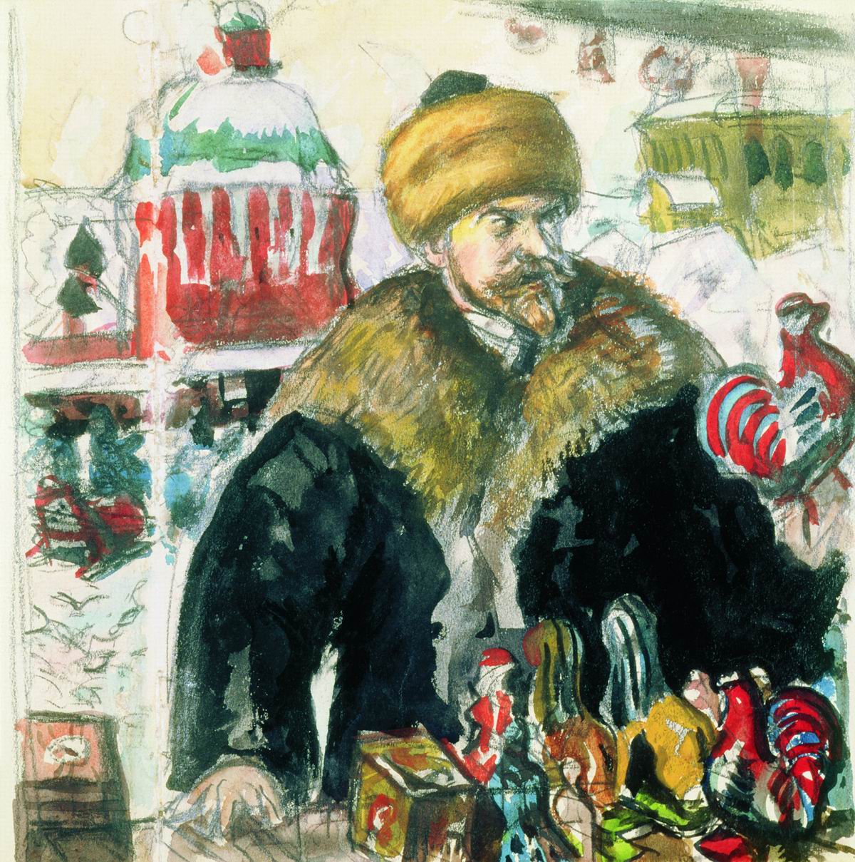 Кустодиев Б.. Автопортрет (в шубе). 1912
