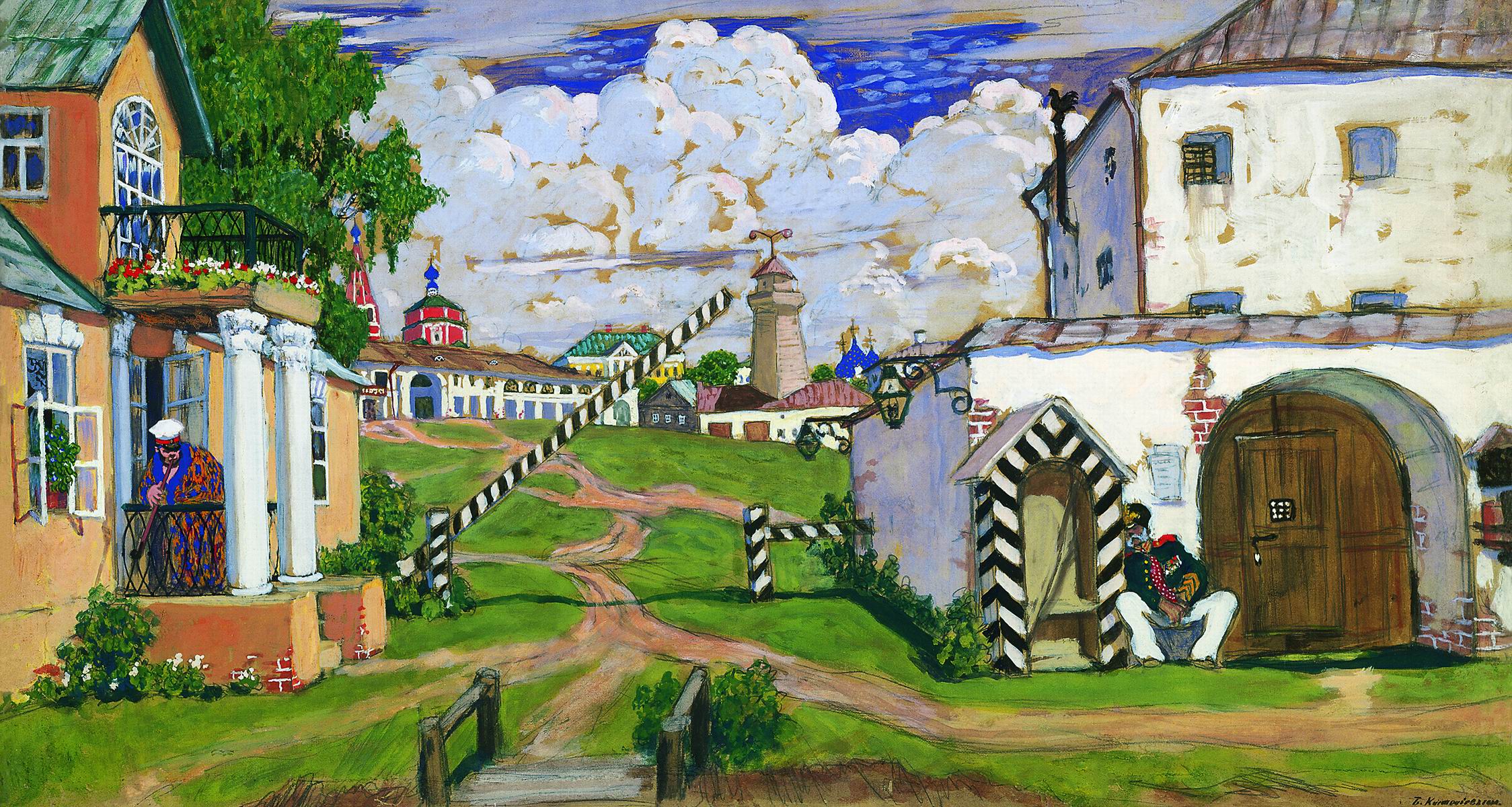 Кустодиев Б.. Площадь на выезде из города. 1911