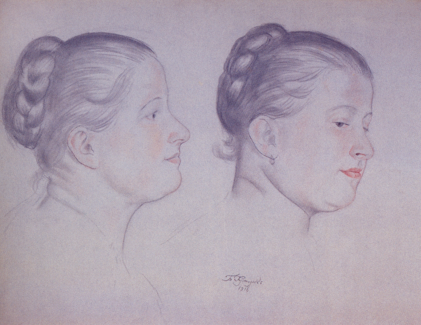 Кустодиев Б.. Два портрета Аннушки. 1918