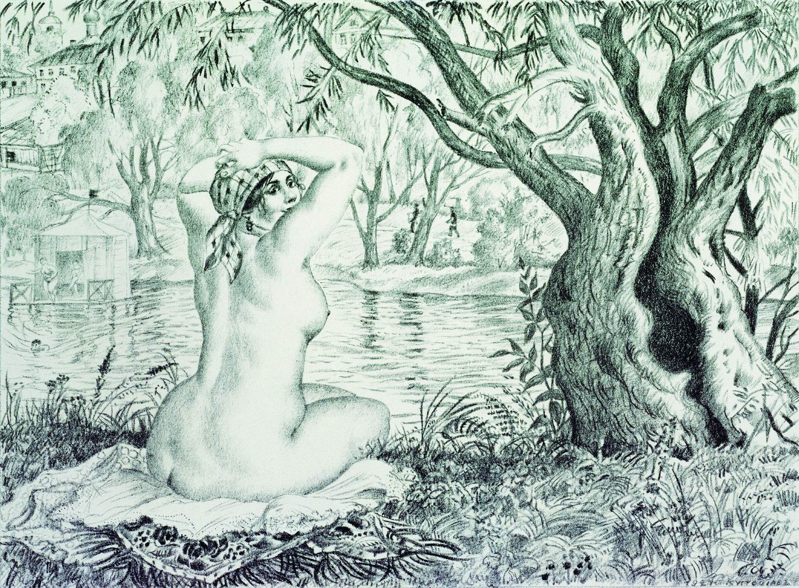 Кустодиев Б.. Купальщица. 1921