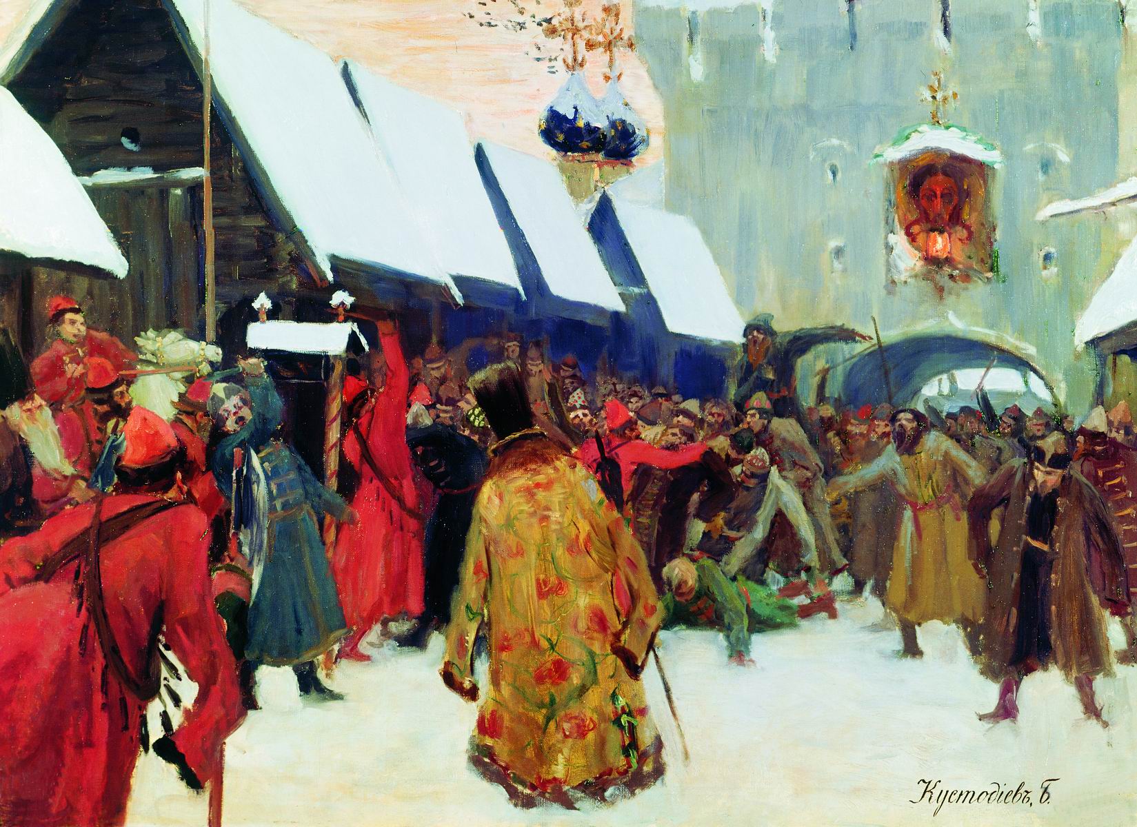 Кустодиев Б.. Возмущение слобод против бояр (Бунт против бояр на старой Руси). 1897