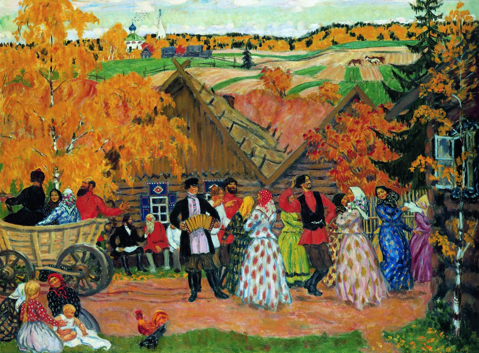 Кустодиев Б.. Деревенский праздник (Осенний сельский праздник). 1914