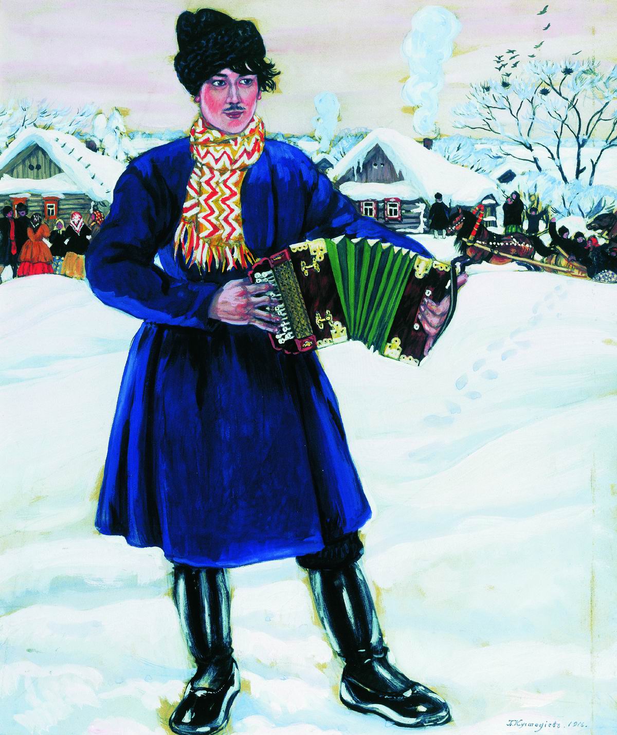 Кустодиев Б.. Деревенская масленица (Гармонист). 1916