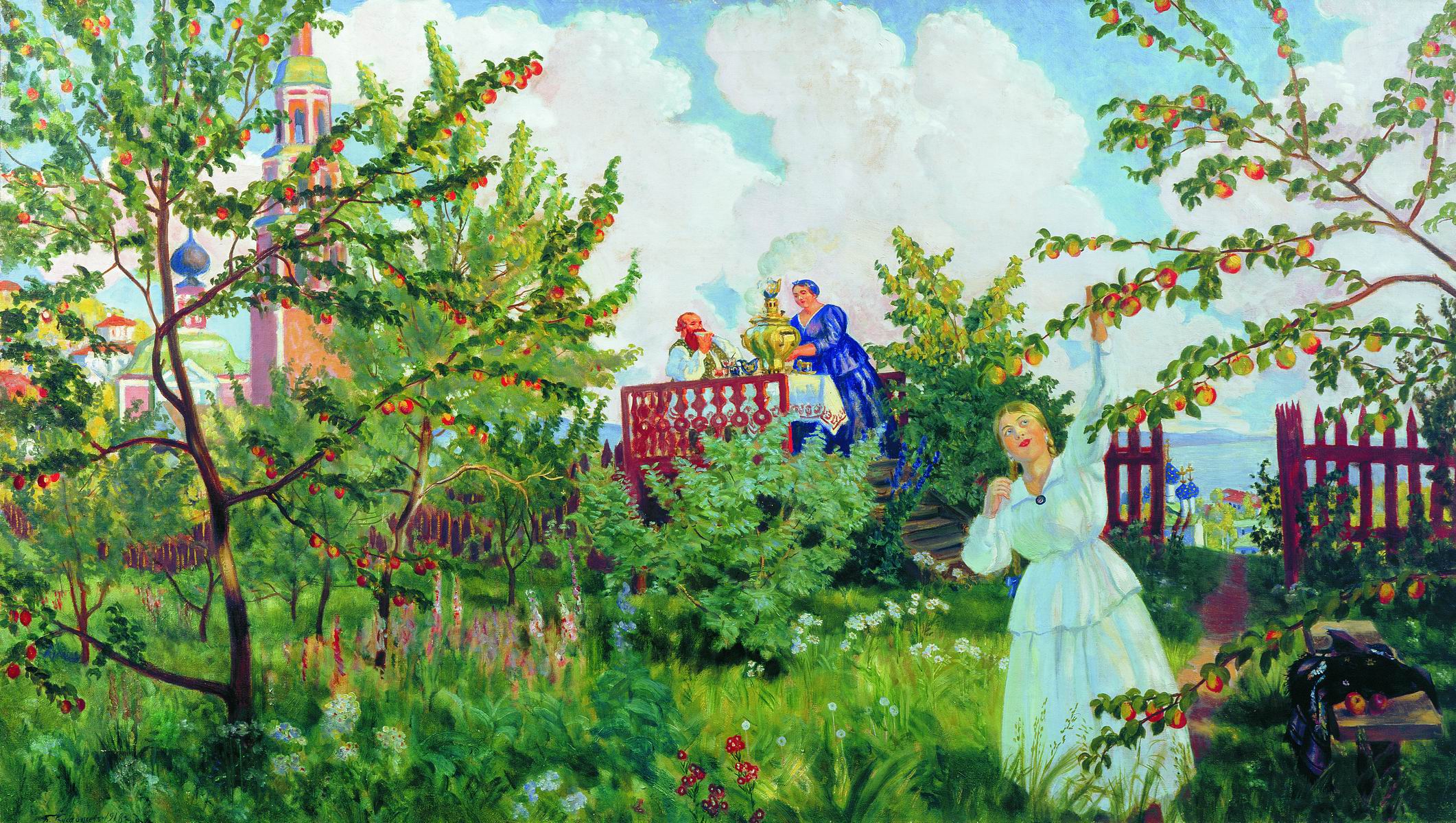 Кустодиев Б.. Яблоневый сад. 1918
