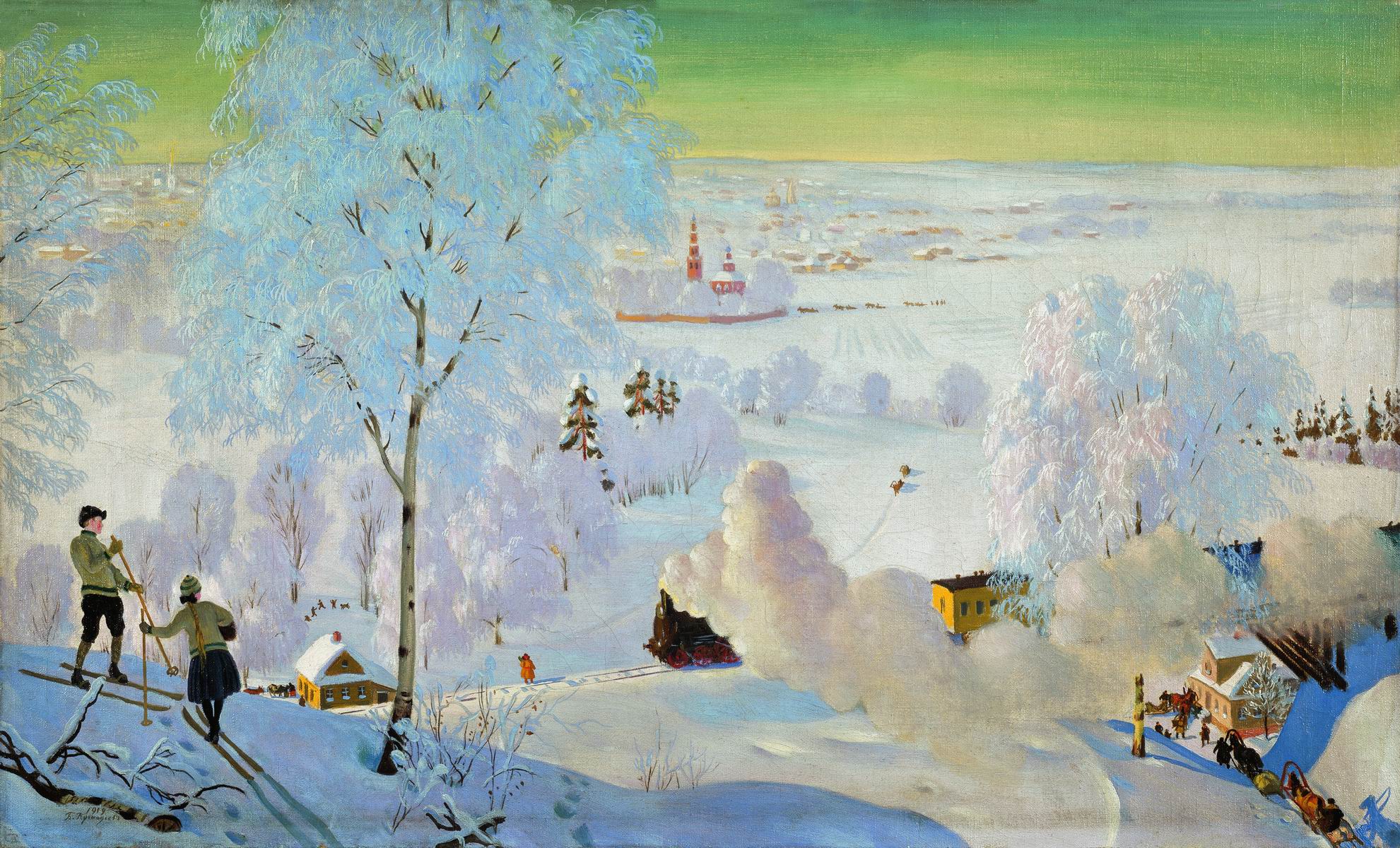 Кустодиев Б.. Лыжники. 1919