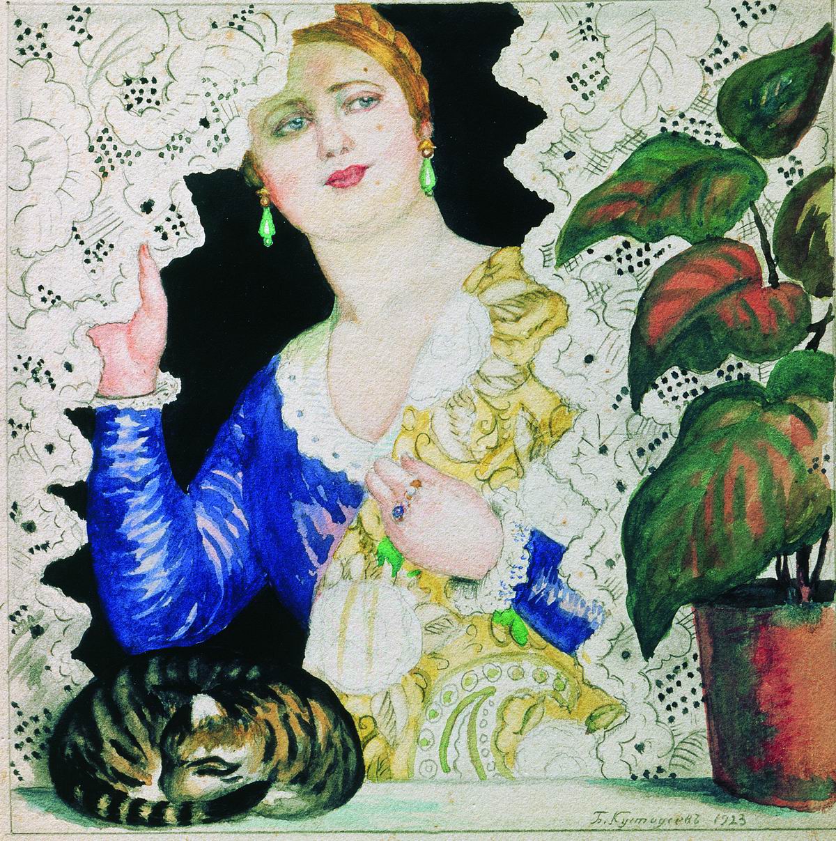 Кустодиев Б.. Русская девушка у окна. 1923
