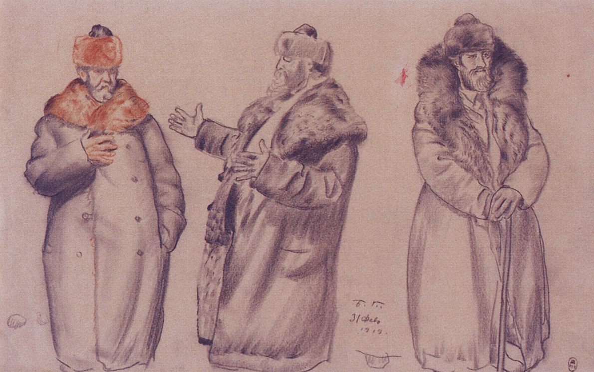 Кустодиев Б.. В.А.Кастальский. Три наброска. 1919