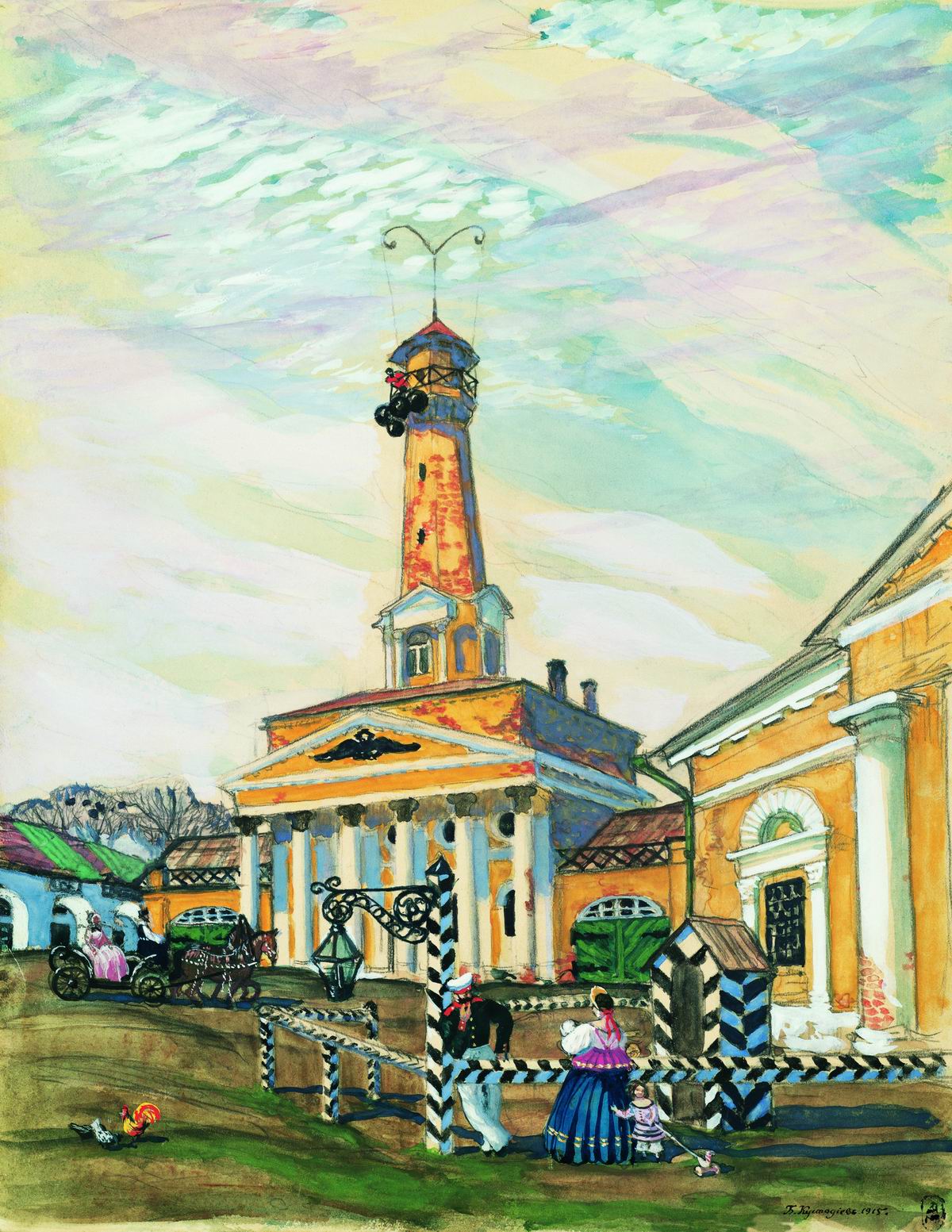 Кустодиев Б.. Площадь в Крутогорске. 1915