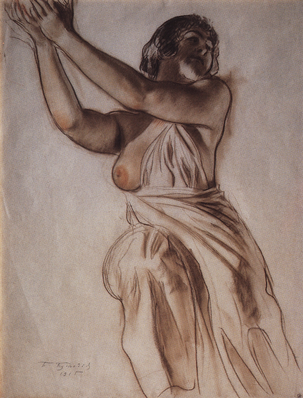 Кустодиев Б.. Стоящая женщина с поднятыми руками. 1915