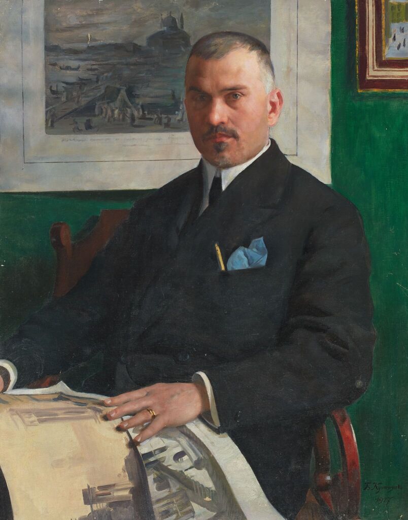 Кустодиев Б.. Барин Лапутин и швейцар. 1922
