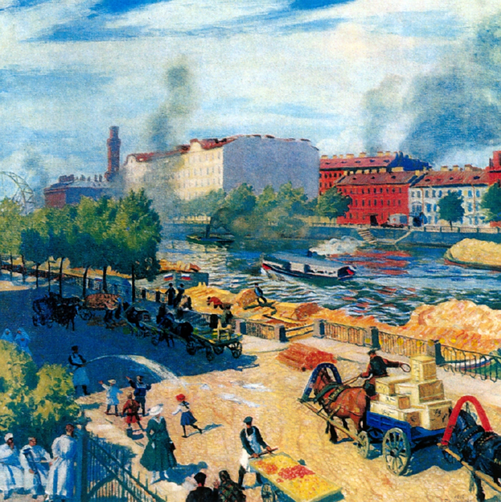 Кустодиев Б.. Фонтанка у Калинкина моста. 1916