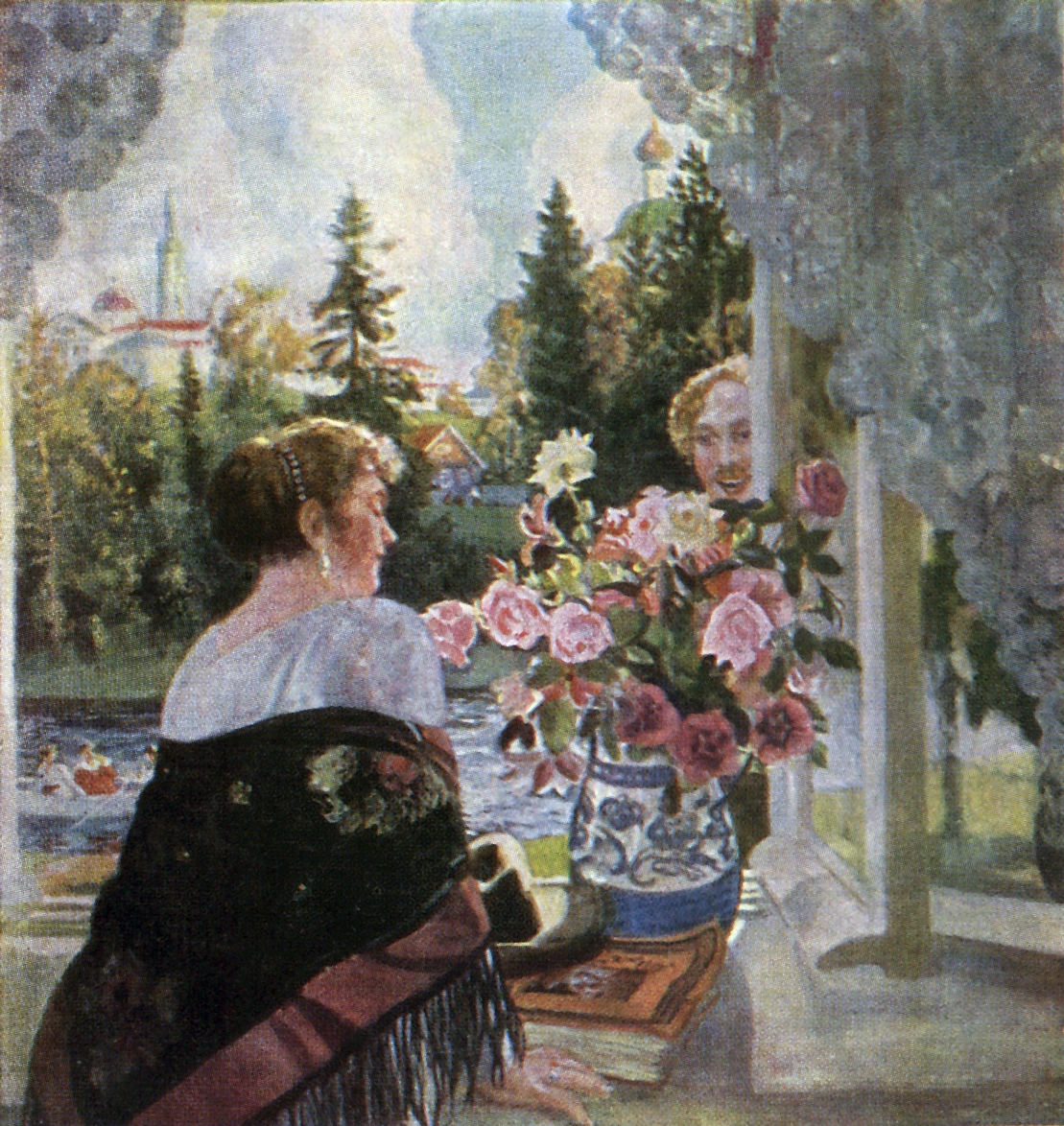 Кустодиев Б.. Сцена у окна. 1921