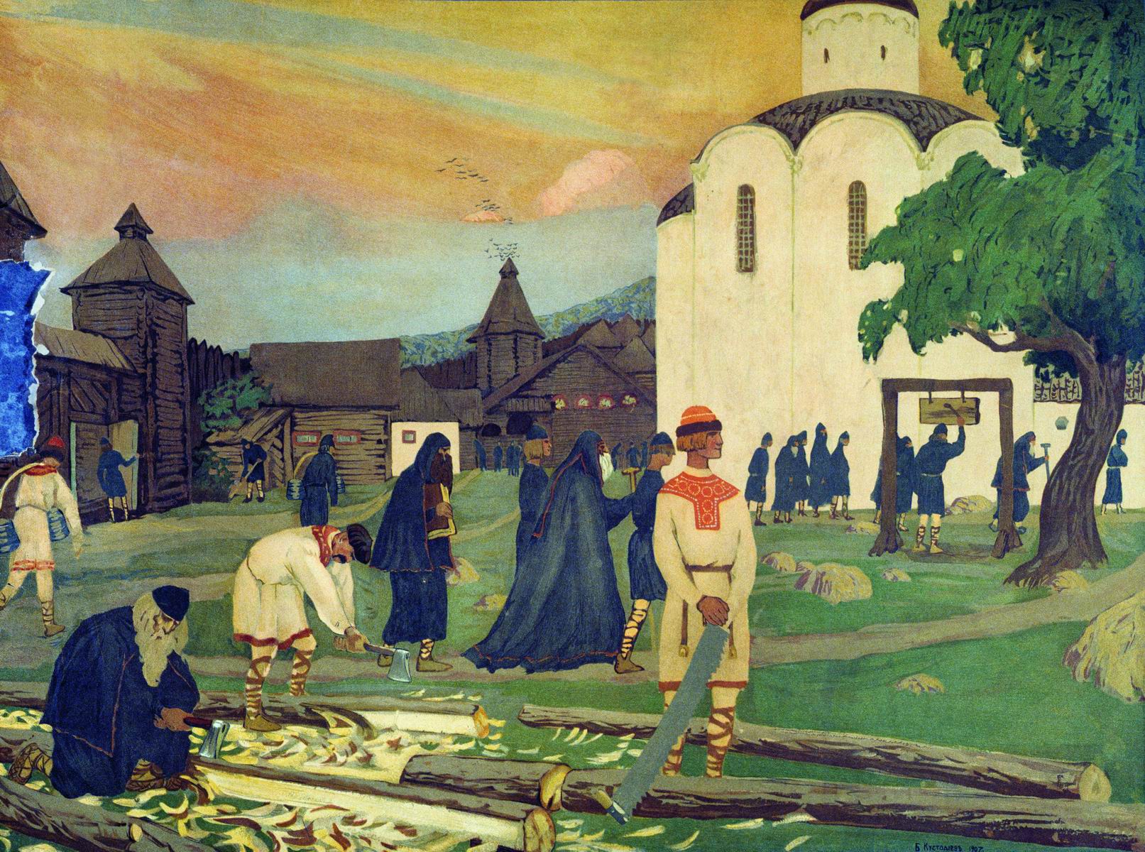 Кустодиев Б.. В монастыре. 1907