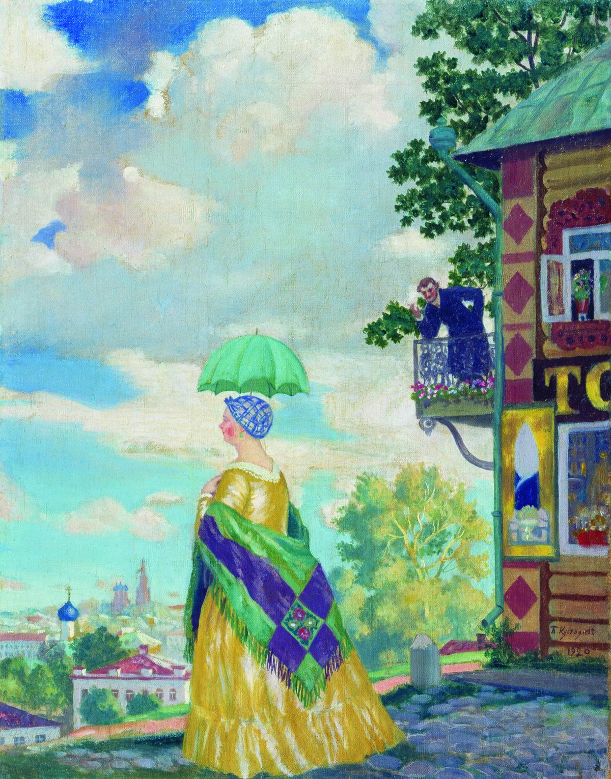 Кустодиев Б.. Купчиха на прогулке (Провинция). 1920