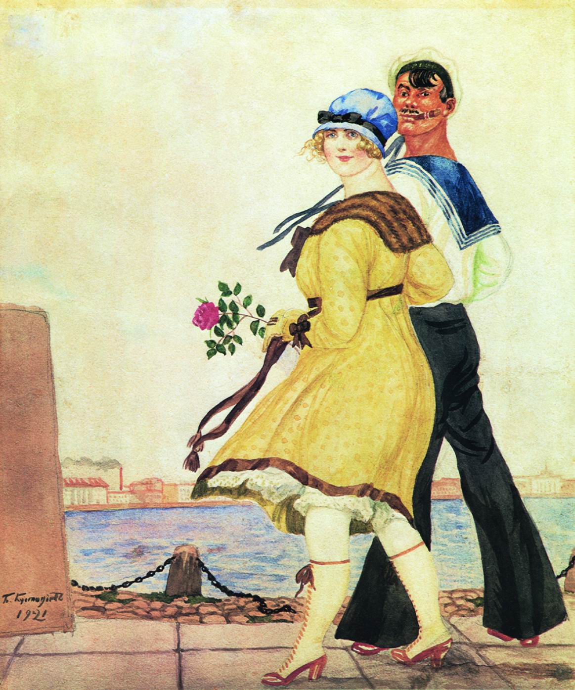 Кустодиев Б.. Матрос и милая. 1921