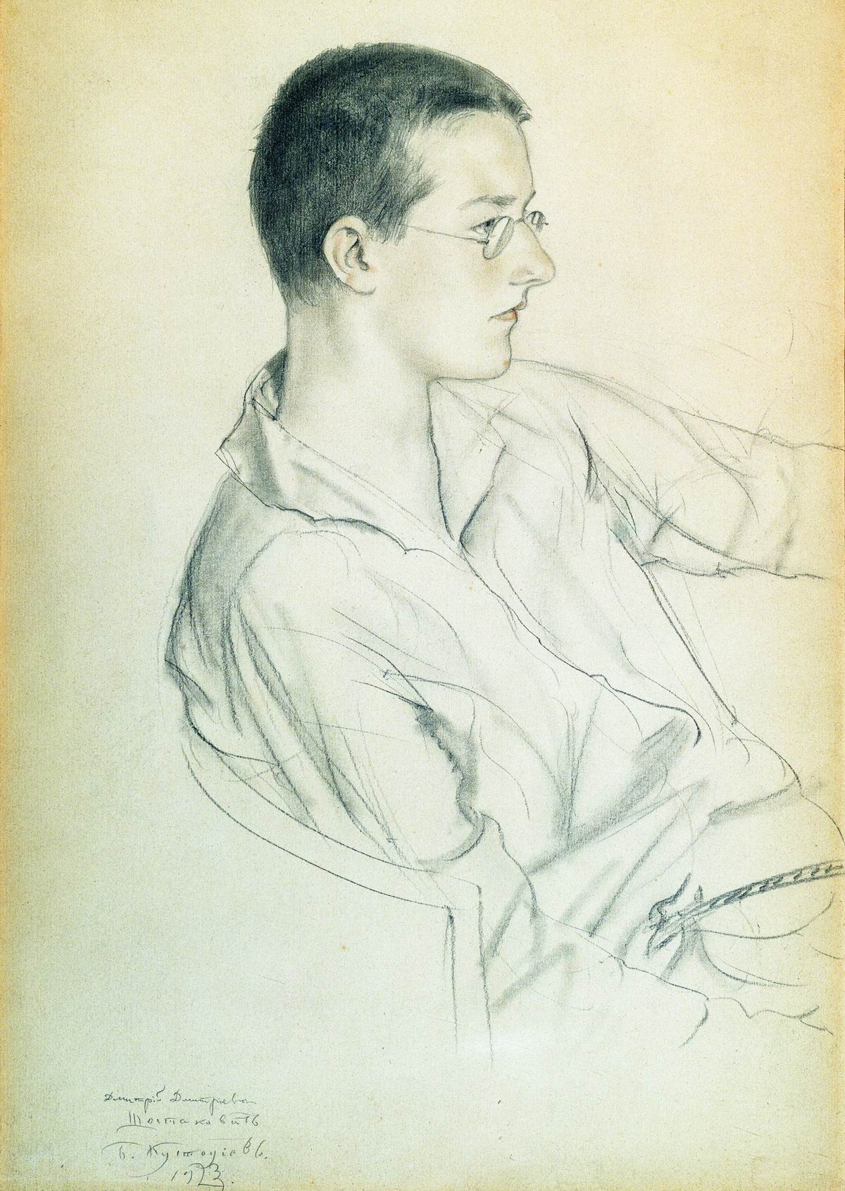 Кустодиев Б.. Портрет композитора Дмитрия Дмитриевича Шостаковича (в юности). 1923