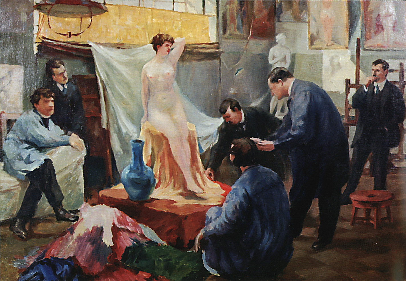 Кустодиев Б.. Постановка натуры в мастерской И.Е.Репина. 1899