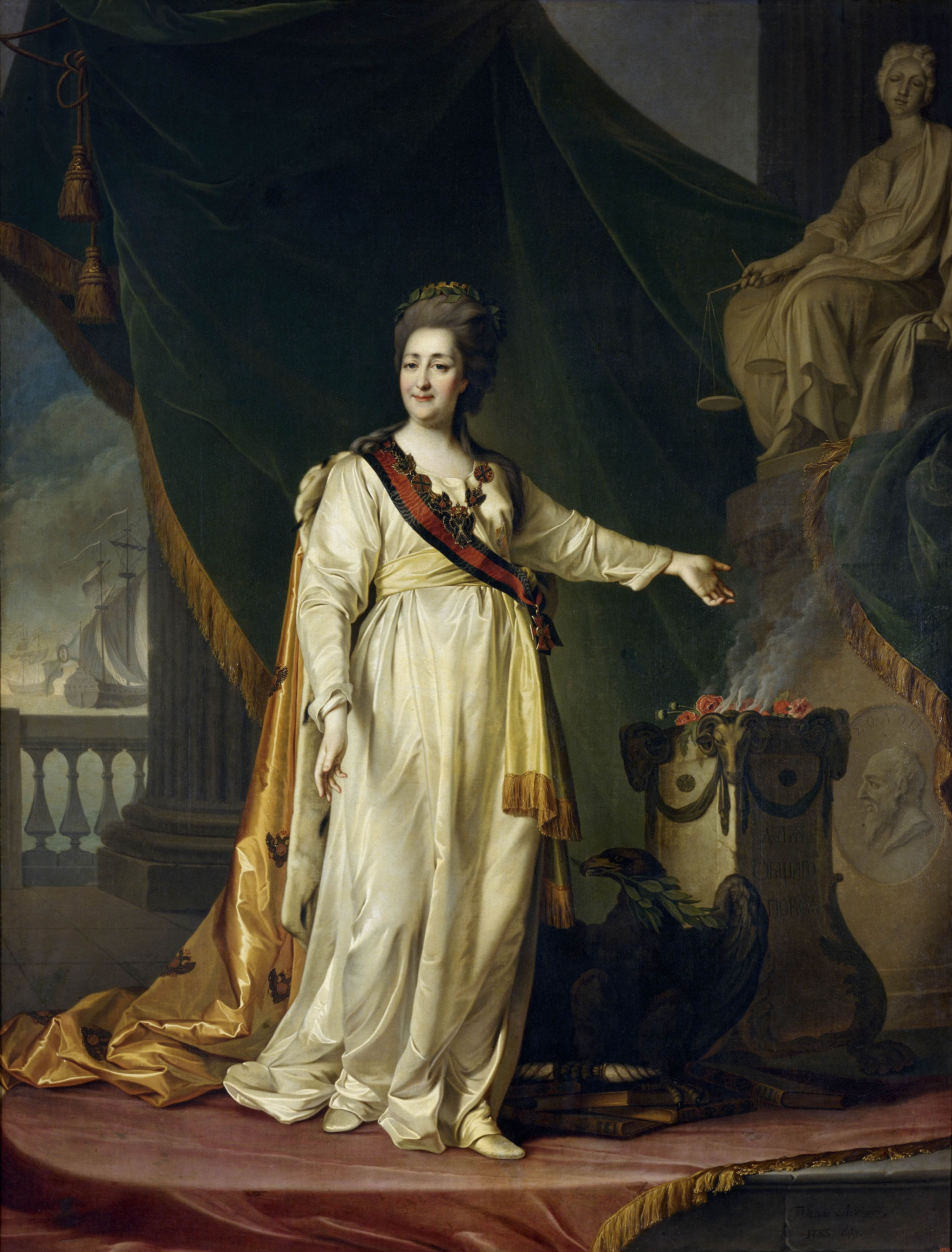 Левицкий Д.. Портрет Екатерины II в виде законодательницы в храме богини Правосудия. 1783