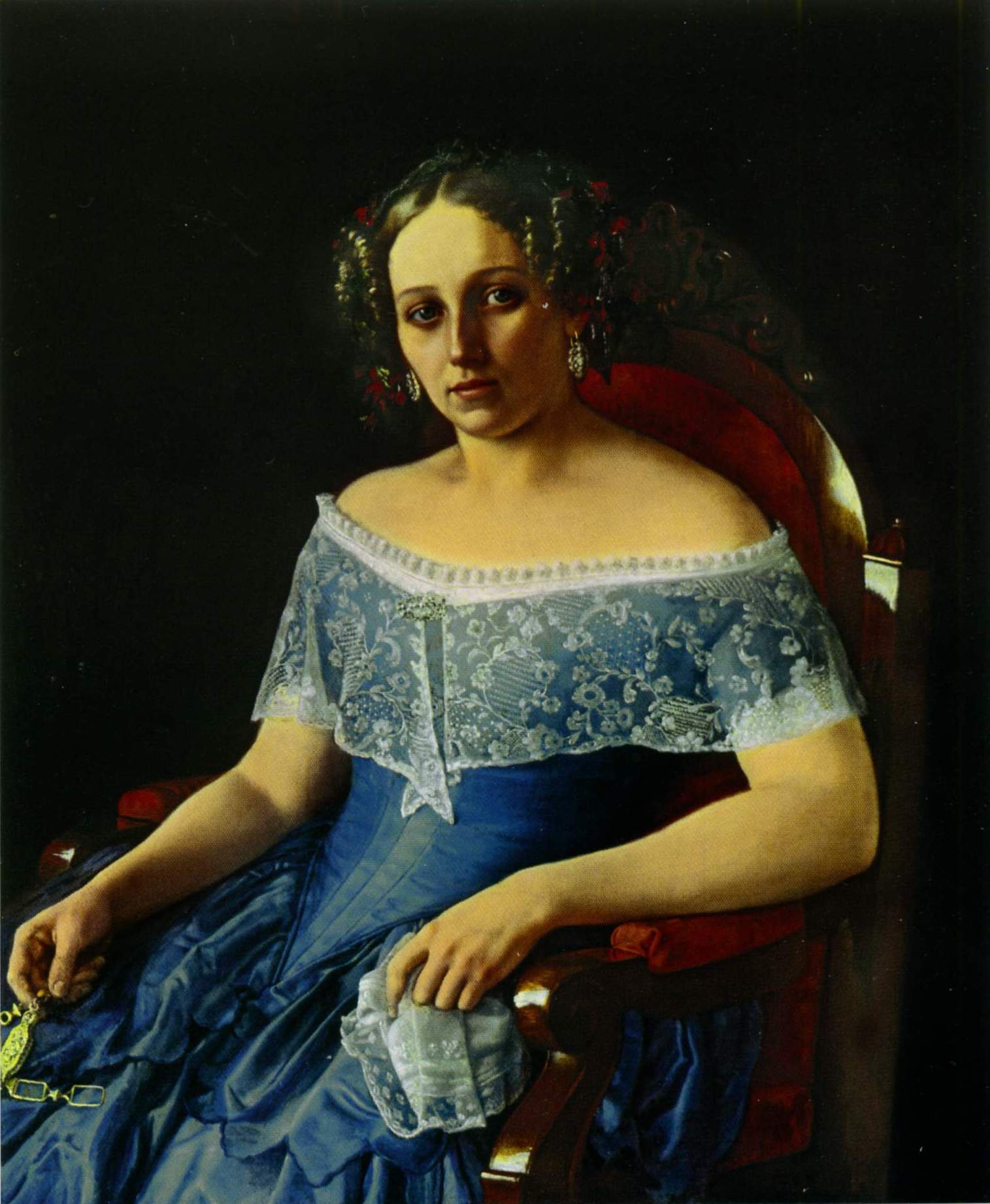 Неизвестный художник второй пол. XIX в.. Портрет молодой женщины в голубом платье. Начало 1850-х