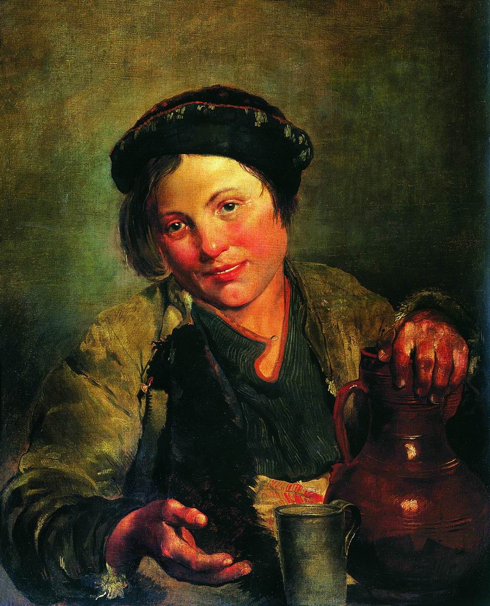Маковский В.. Мальчик, продающий квас. 1861