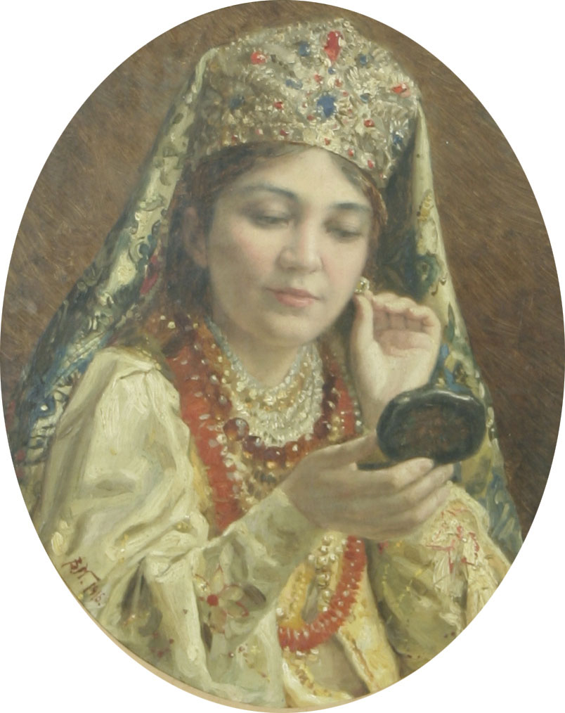 Маковский В.. Девушка, смотрящая в зеркало. 1916