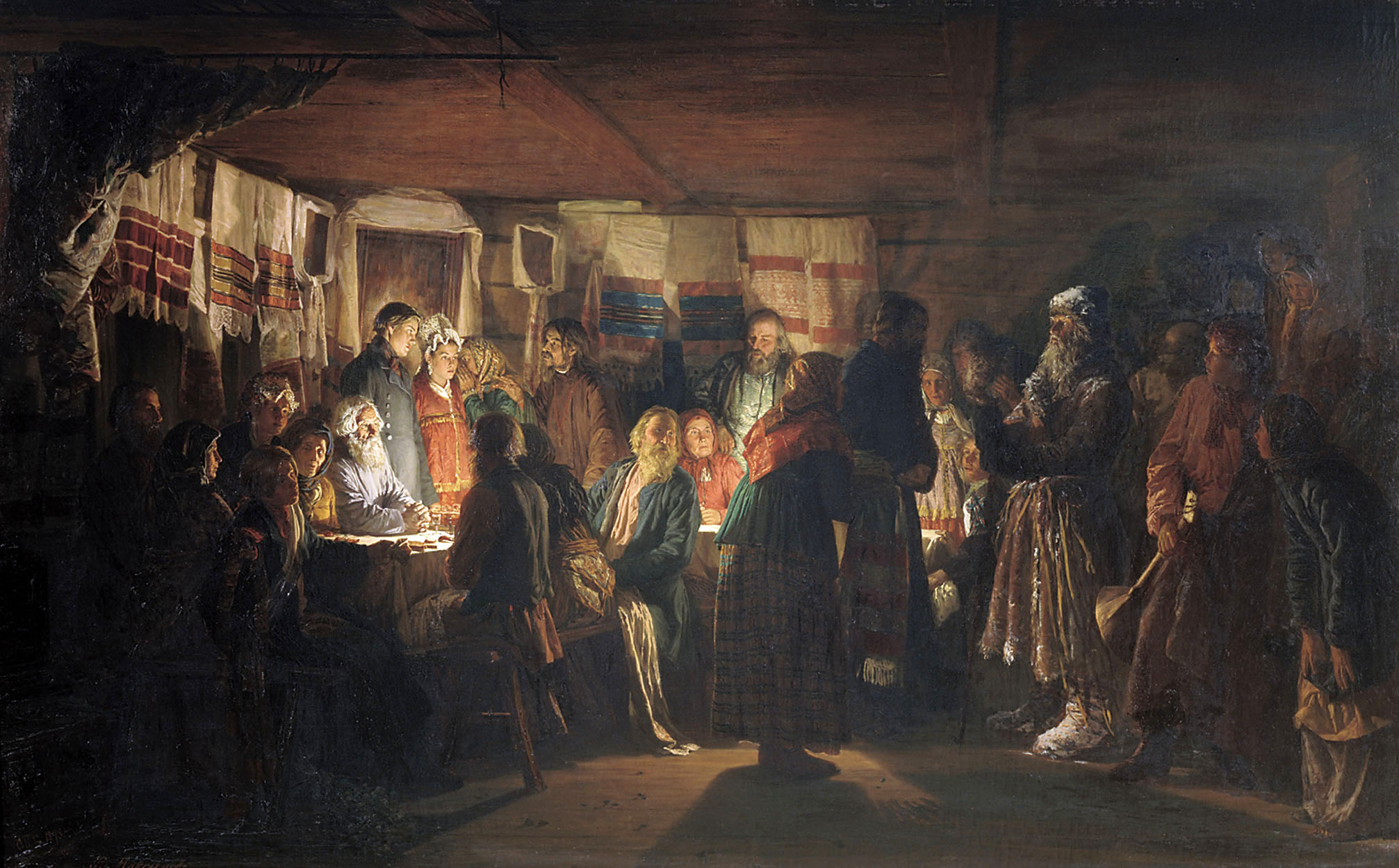 Максимов В.. Приход колдуна на крестьянскую свадьбу. 1875