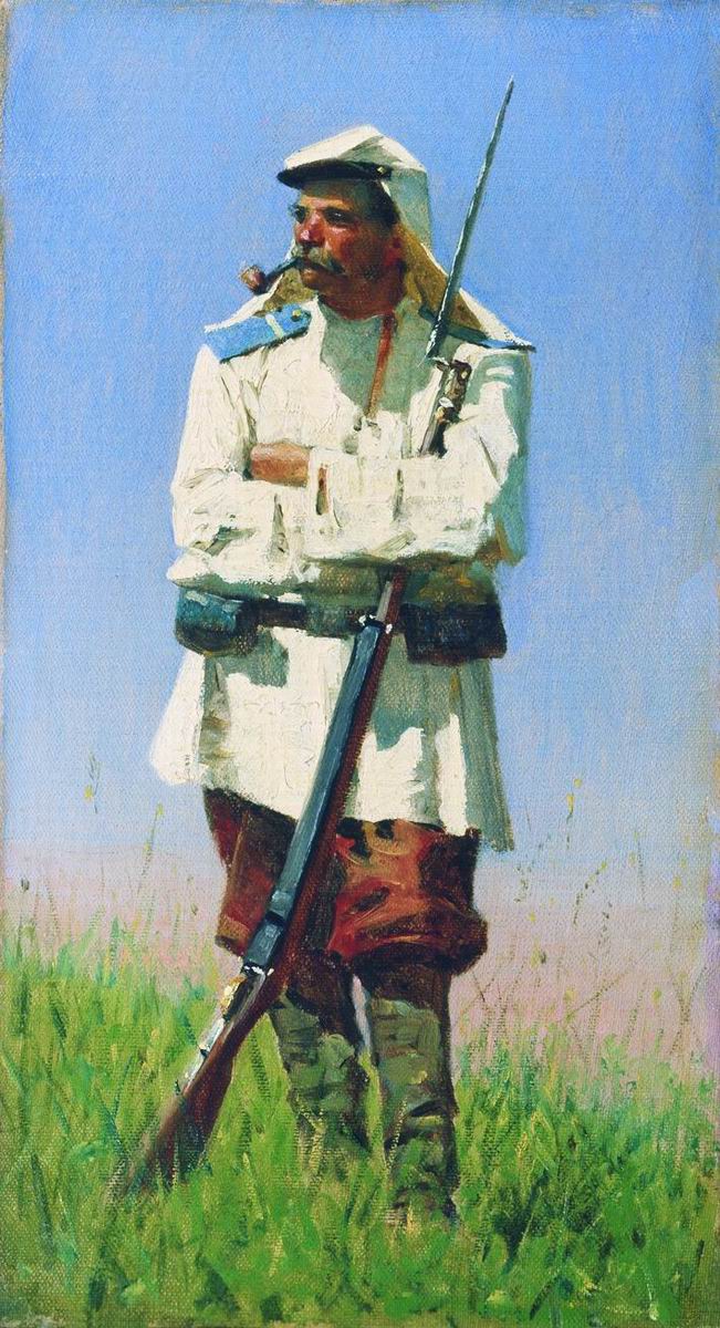 Верещагин В.В.. Туркестанский солдат в зимней форме. 1873