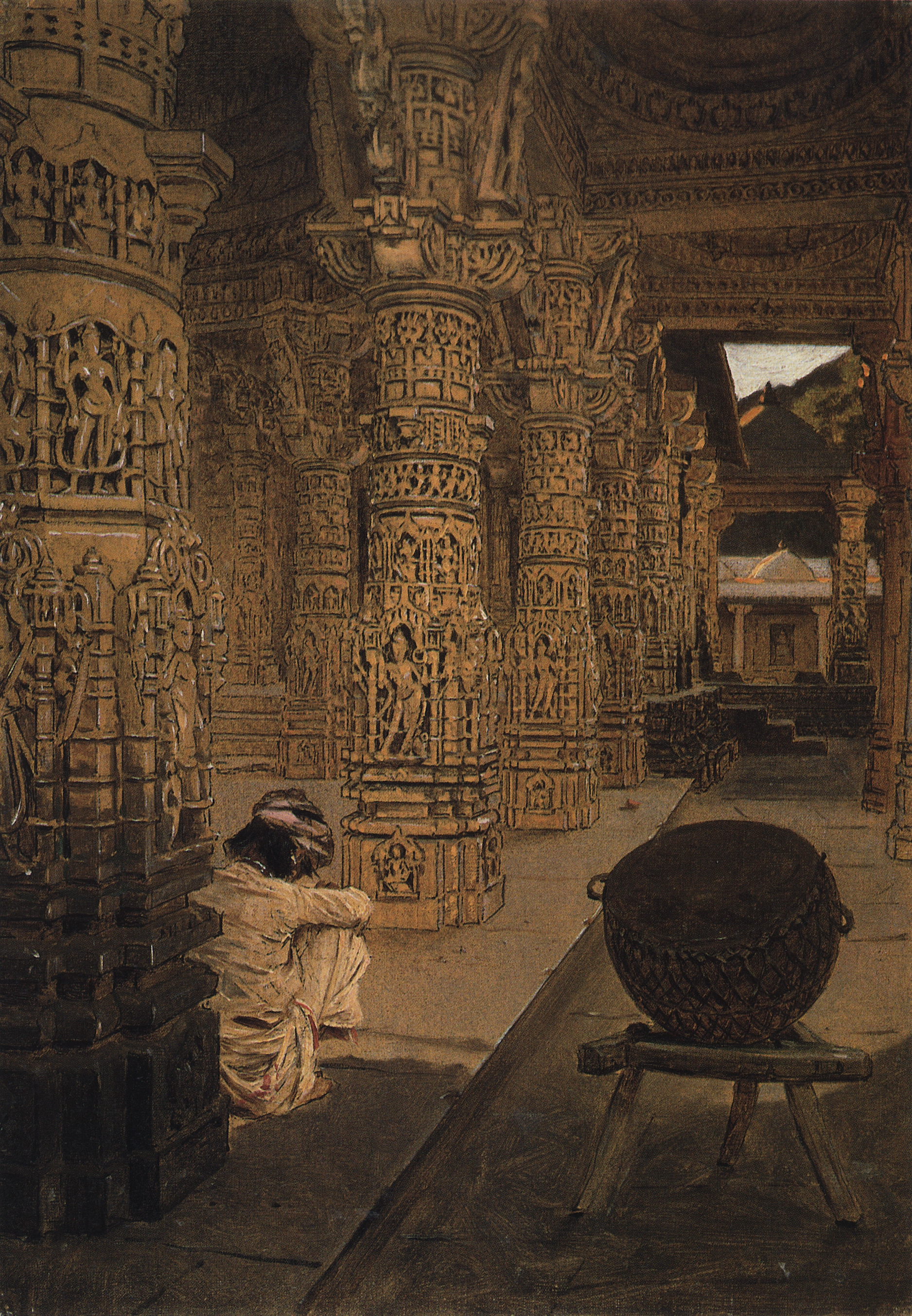 Верещагин В.В.. Колоннада в Джайнском храме на горе Абу вечером. 1874-1876