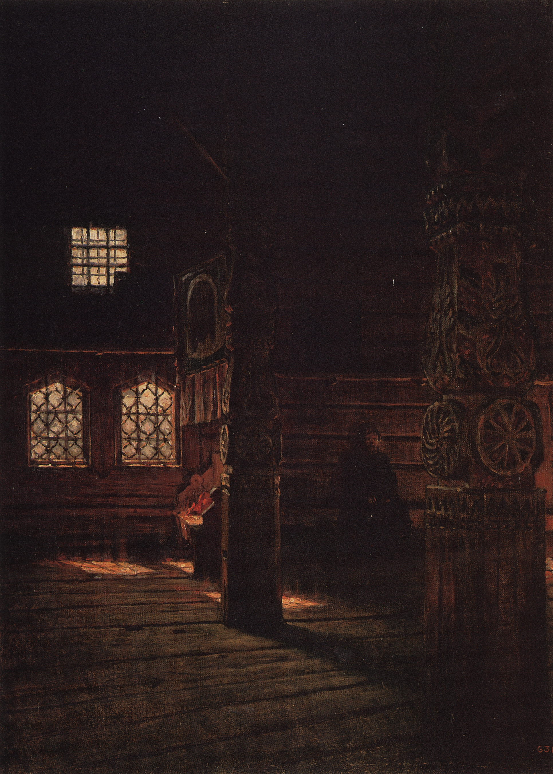 Верещагин В.В.. Внутренний вид деревянной церкви Петра и Павла в Пучуге. 1894