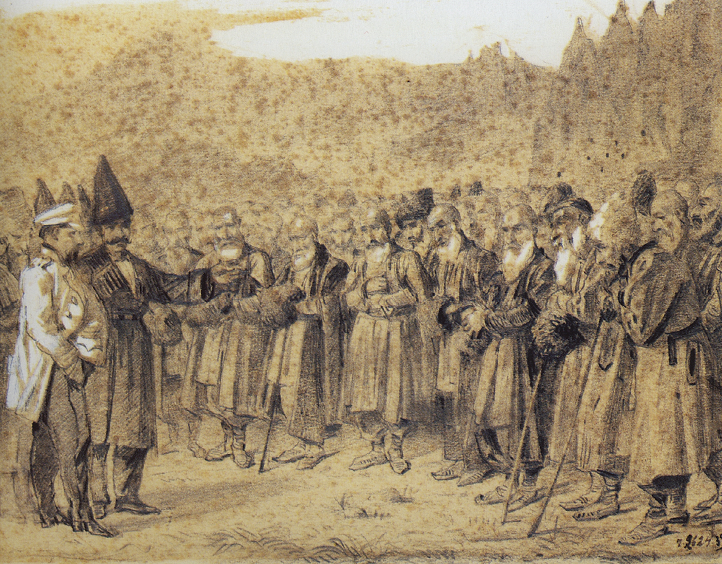 Верещагин В.В.. Представление начальству (Русский офицер и кавказцы). 1863-1864