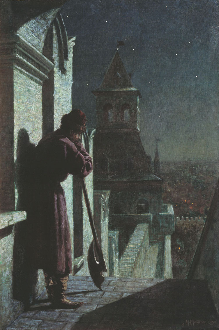 Матвеев Н.. Стрелец на башне Кремля в лунную ночь. 1890-е