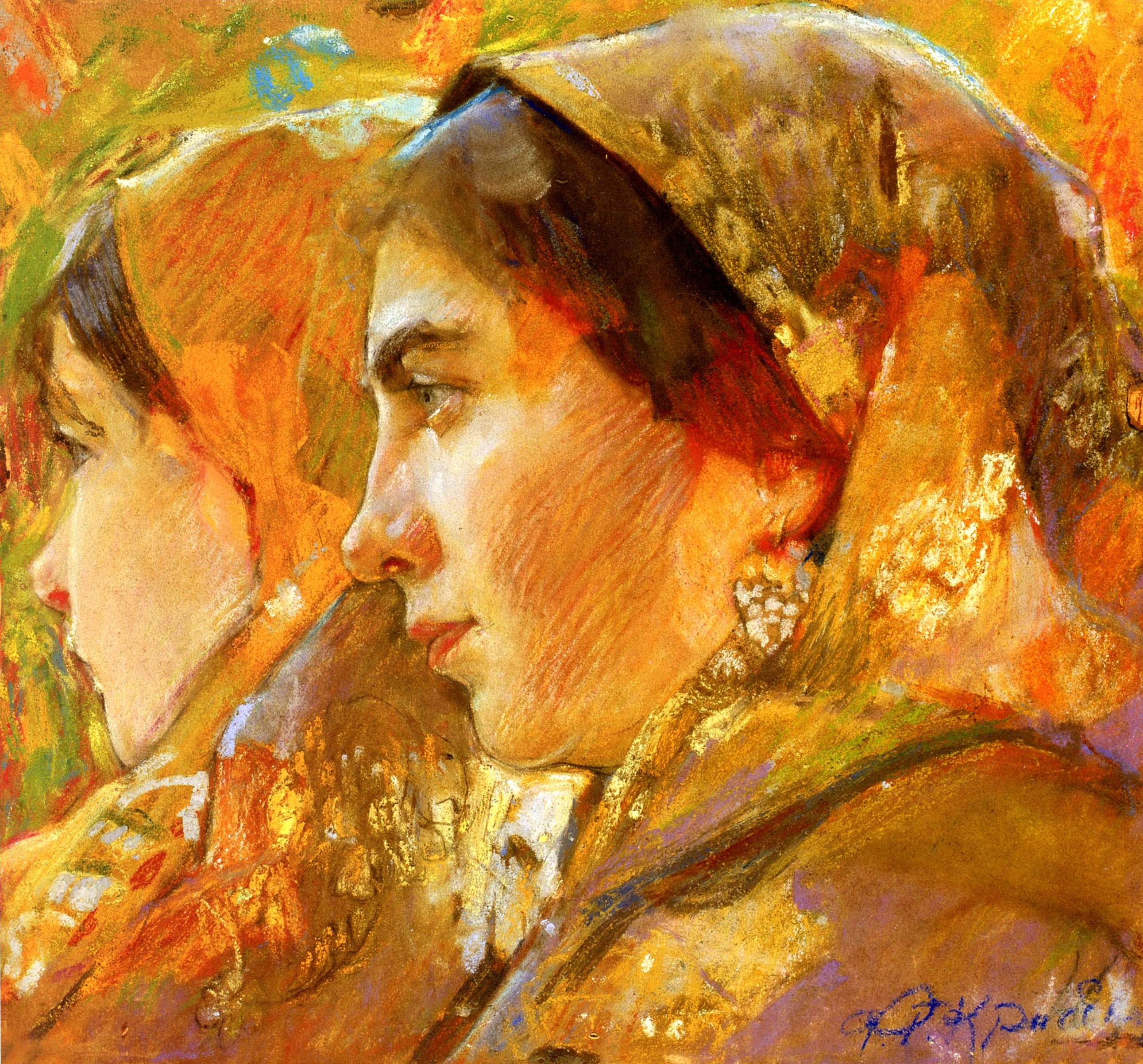 Кричевский Ф.. Женские головки. (Лидия Старицкая с дочерью) . 1913