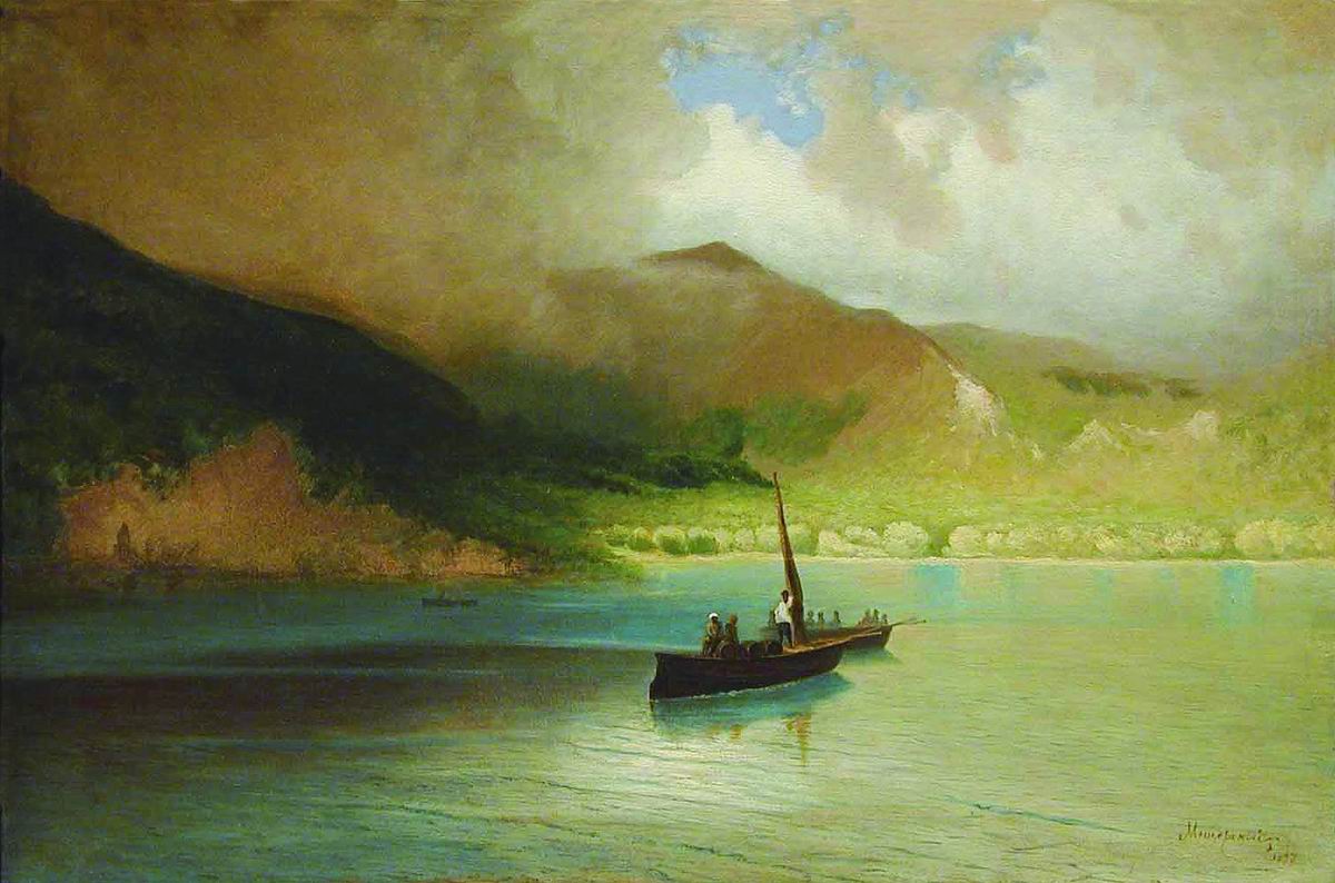 Мещерский. Пейзаж с рыбацкими лодками. 1897